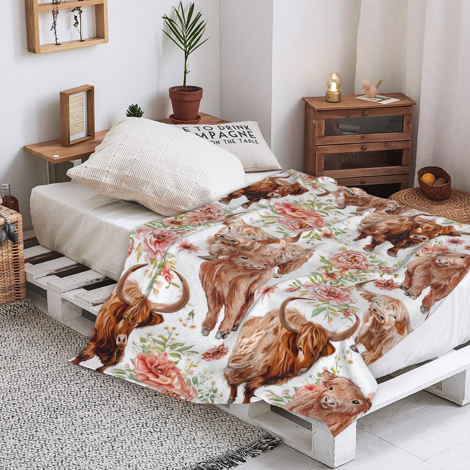 Highland Cow Blanket, Super Soft Funny Cute Rustic Farmhouse Flower Highland Cow decor Themed Blanket Gifts for Women Girls Kids Adults, Warm Cozy Plush Flecce Flannel Throw Blankets 50"x40" for Couch - Image 8