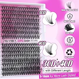 Yawamica DIY Eyelash Extension Kit 320pcs Individual Lashes Cluster, 9-16mm Mix 30D 40D Eyelash Clusters Wispy Lash Clusters Kit with Lash Bond and Seal and Remover Lash Applicator for Beginners