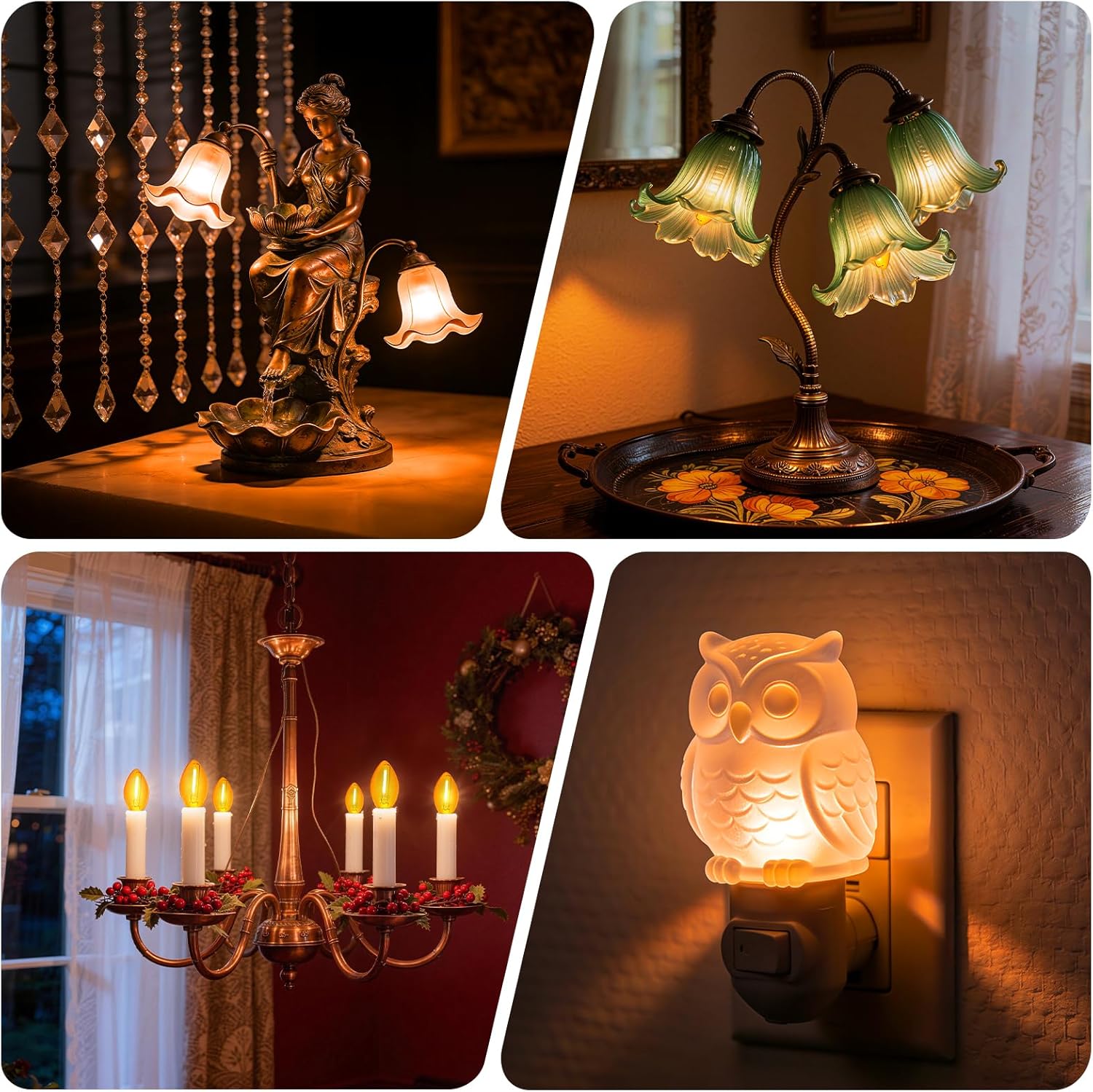 KINUR LED Night Light Bulbs, 1W E12 C7 Replacement 2200K 120V Low Watt Candelabra Christmas Light Salt Lamp Bulbs 4 Pack