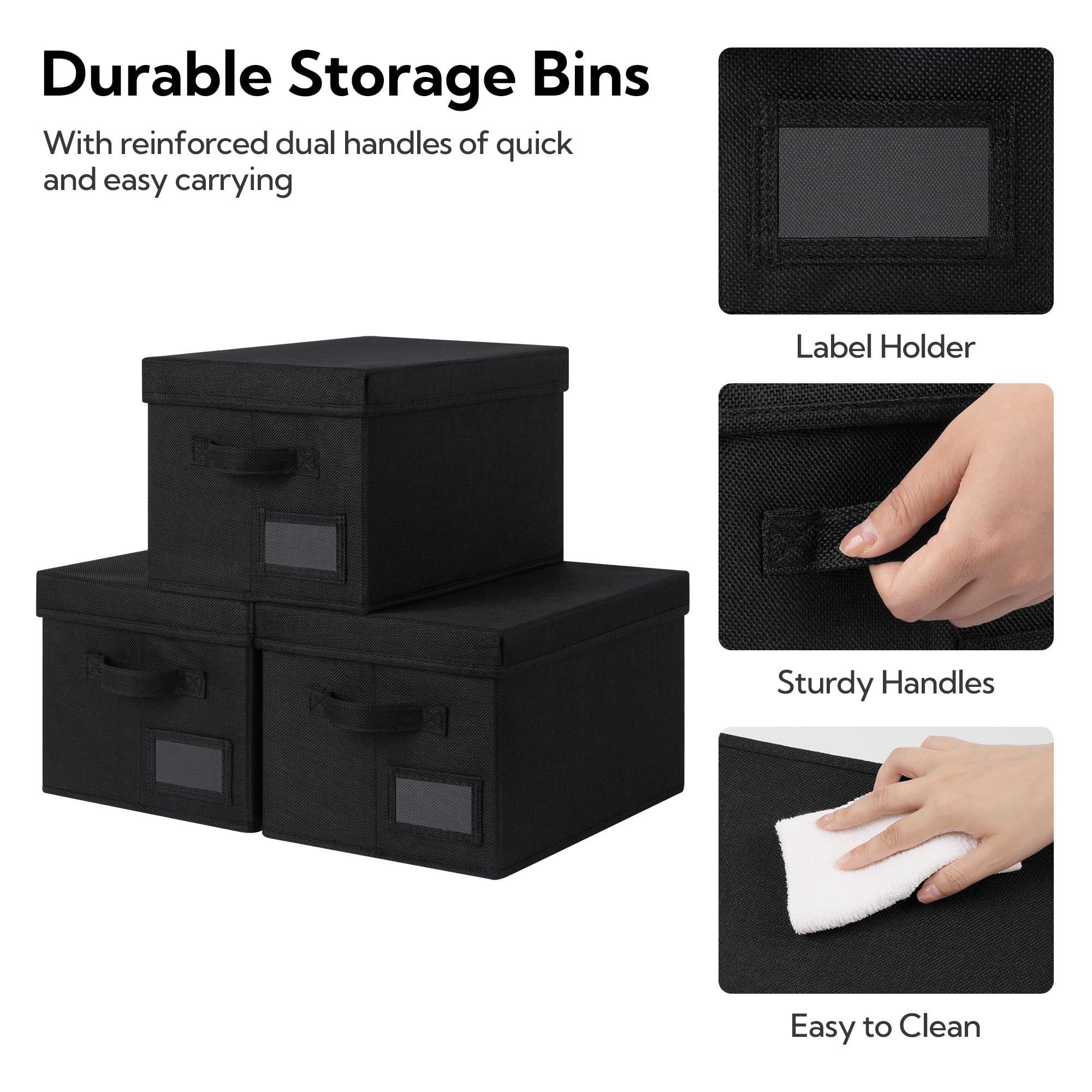 GRANNY SAYS Cloth Storage Boxes with Lids, Pack of 3 Black Storage Boxes with Lid, Wardrobe Box Organisers - Image 4