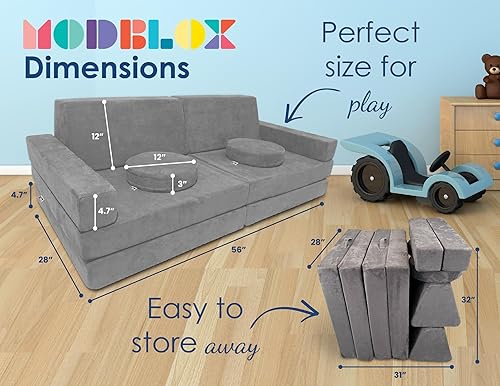 Miniatura 3 de Mod Blox Sofá modular suave de 10 piezas para niños y niñas, sofá seccional de construcción de fuertes para niños pequeños con fundas de microgamuza