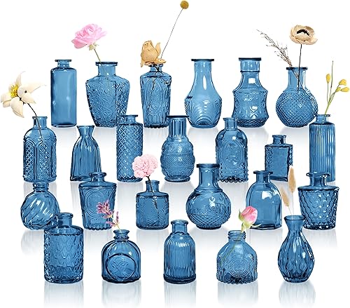 Miniatura 15 de Jarrones Verdes Pequeños de Capullos a Granel 12, Jarrones de Flores Vintage en Relieve para Centros de Mesa, Jarrón de Cristal Bohemio para Flores,