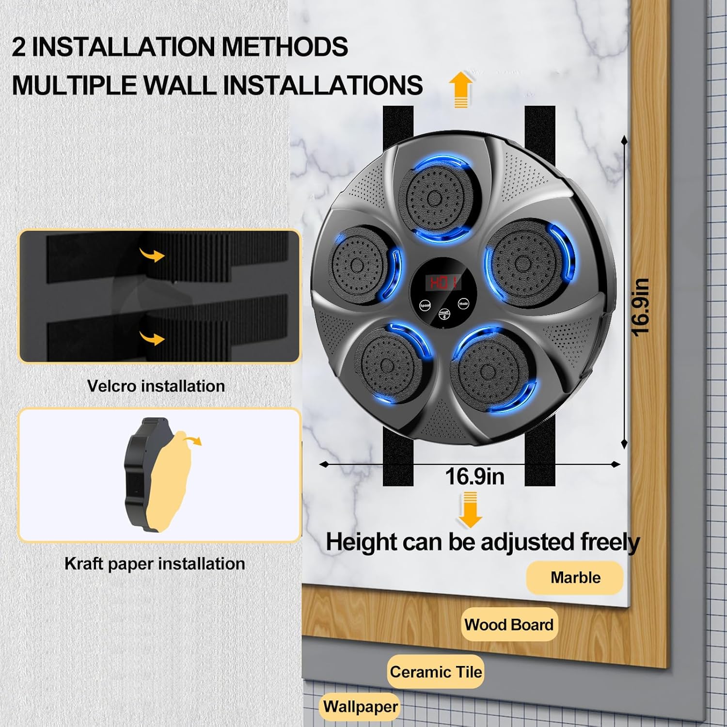 Music Boxing Machine, Ideal Gifts for Adults, Teens, Kids, Wall Mounted Electronic Bluetooth Punching Target with Boxing Gloves, Fun Boxing Games for Home