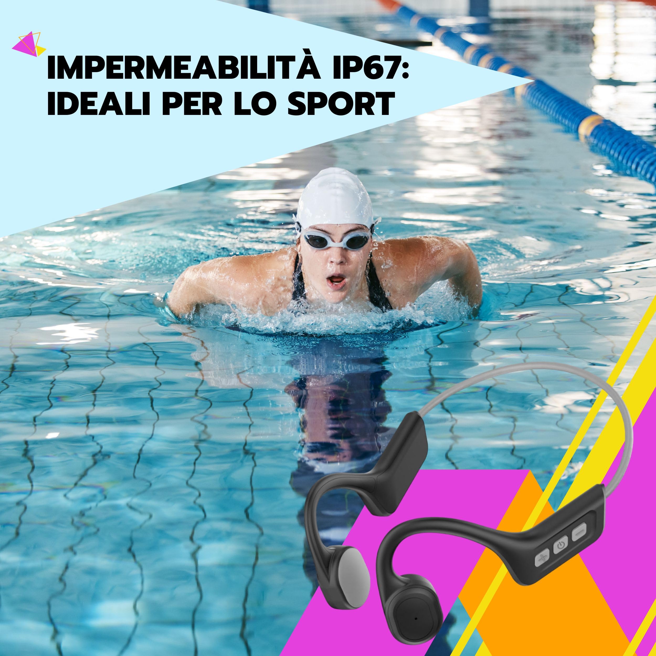 SAIET - Cuffie Conduzione Ossea Bluetooth EAR FREE - Auricolari Running, Ciclicsmo e Piscina Waterproof - 8h di Ascolto Musica