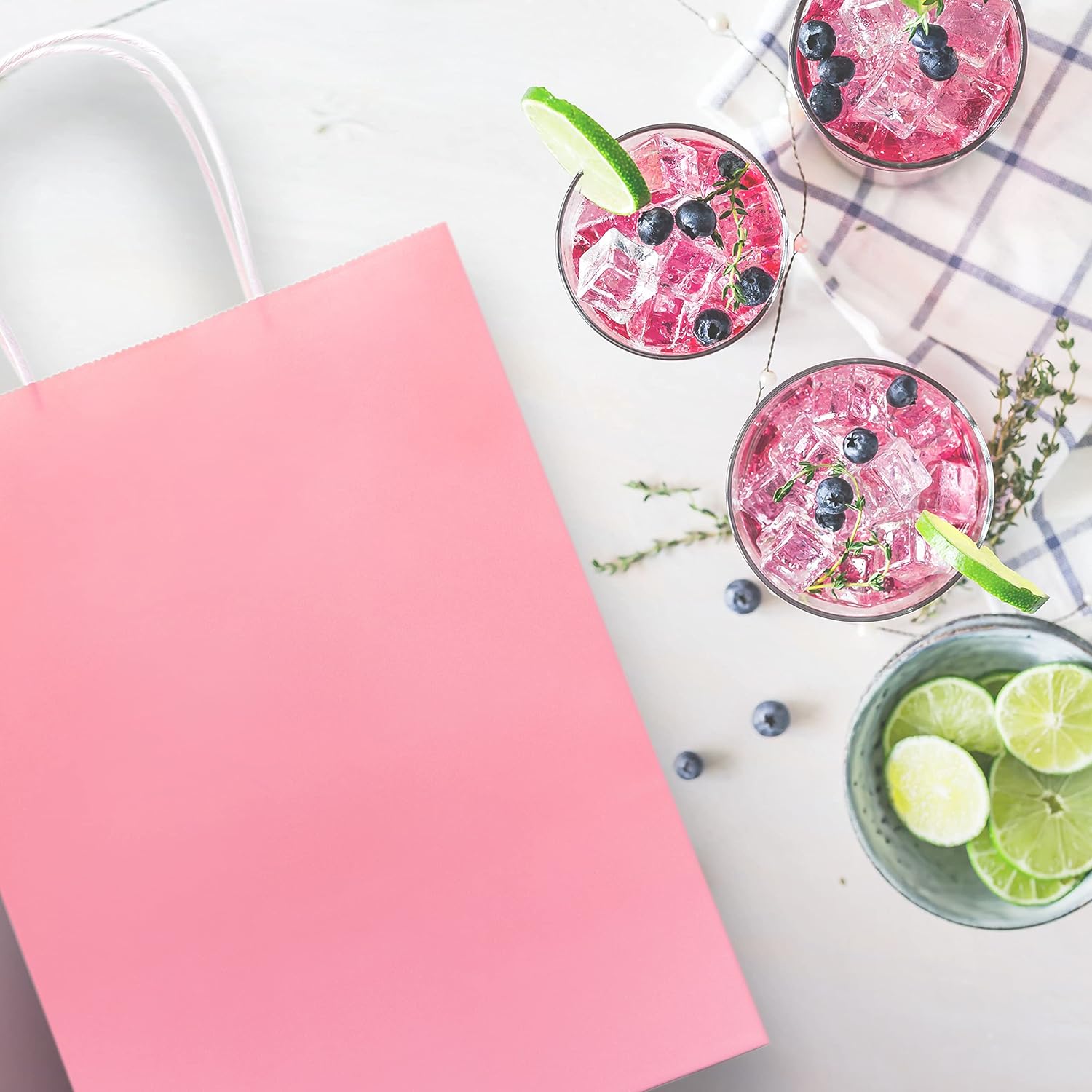 Nexmint Pink Gift Bag 8"x10.5": 120 Pack Bulk Medium Kraft Paper Bags with Handle. Great for Birthdays,Baby Shower,Gifts,Gender Reveal,Party Favors,Treats,Goodies,Shopping,Business,Retail,Bakery