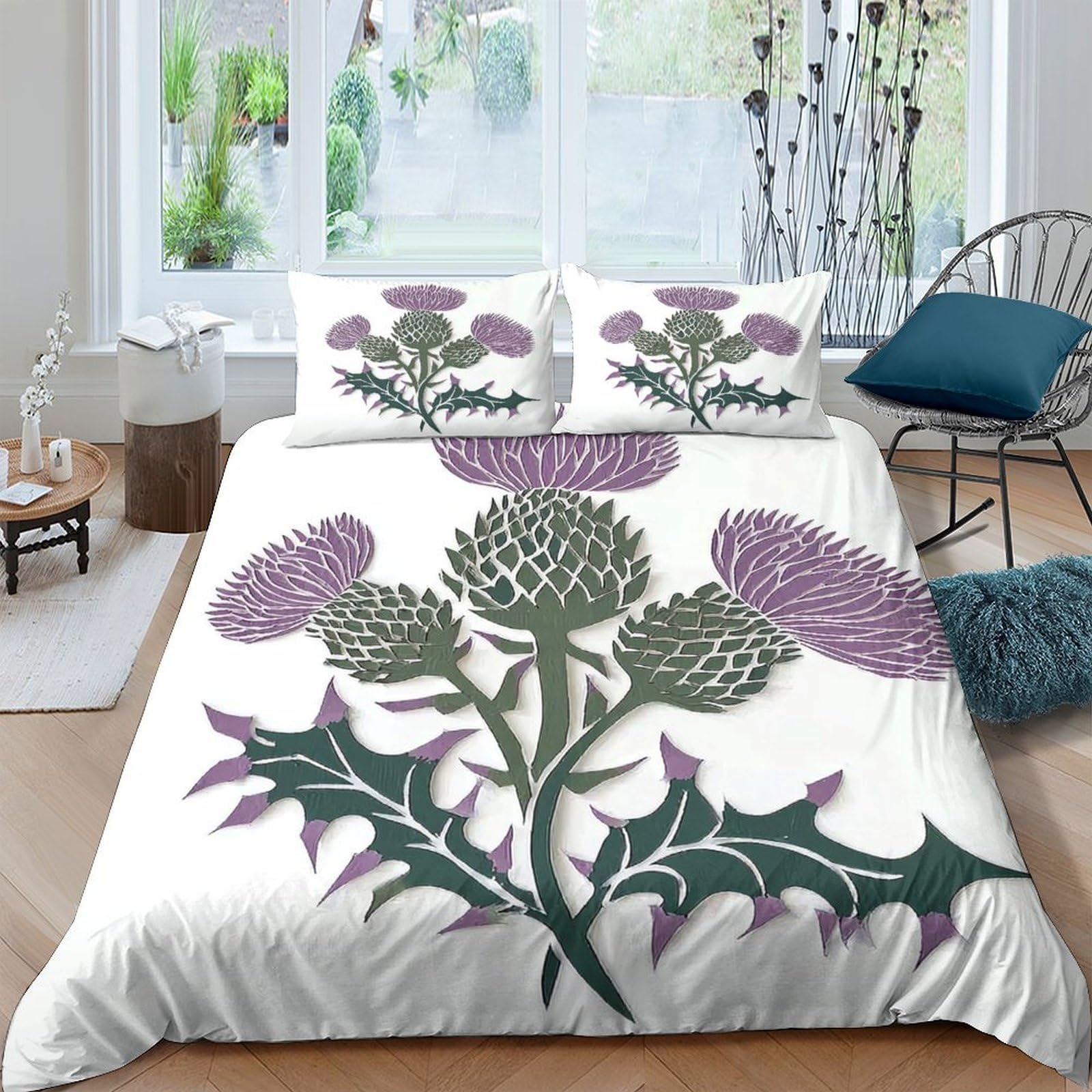 Ctjqhvkz Style-5 3D Printed Thistle Flower Fitted Sheet Microfiber Soft Purple Botanical Mattress Cover For Bedroom Guest Room Decor Single（135X200cm）