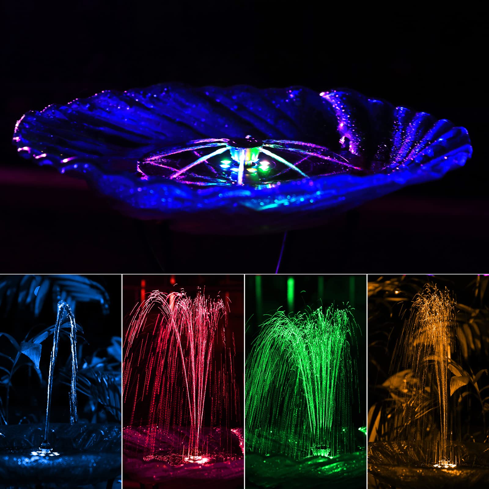AMZtime Fontana Solare 5,5W con Luci LED 7 Ugelli Pompa per Giardino Stagno
