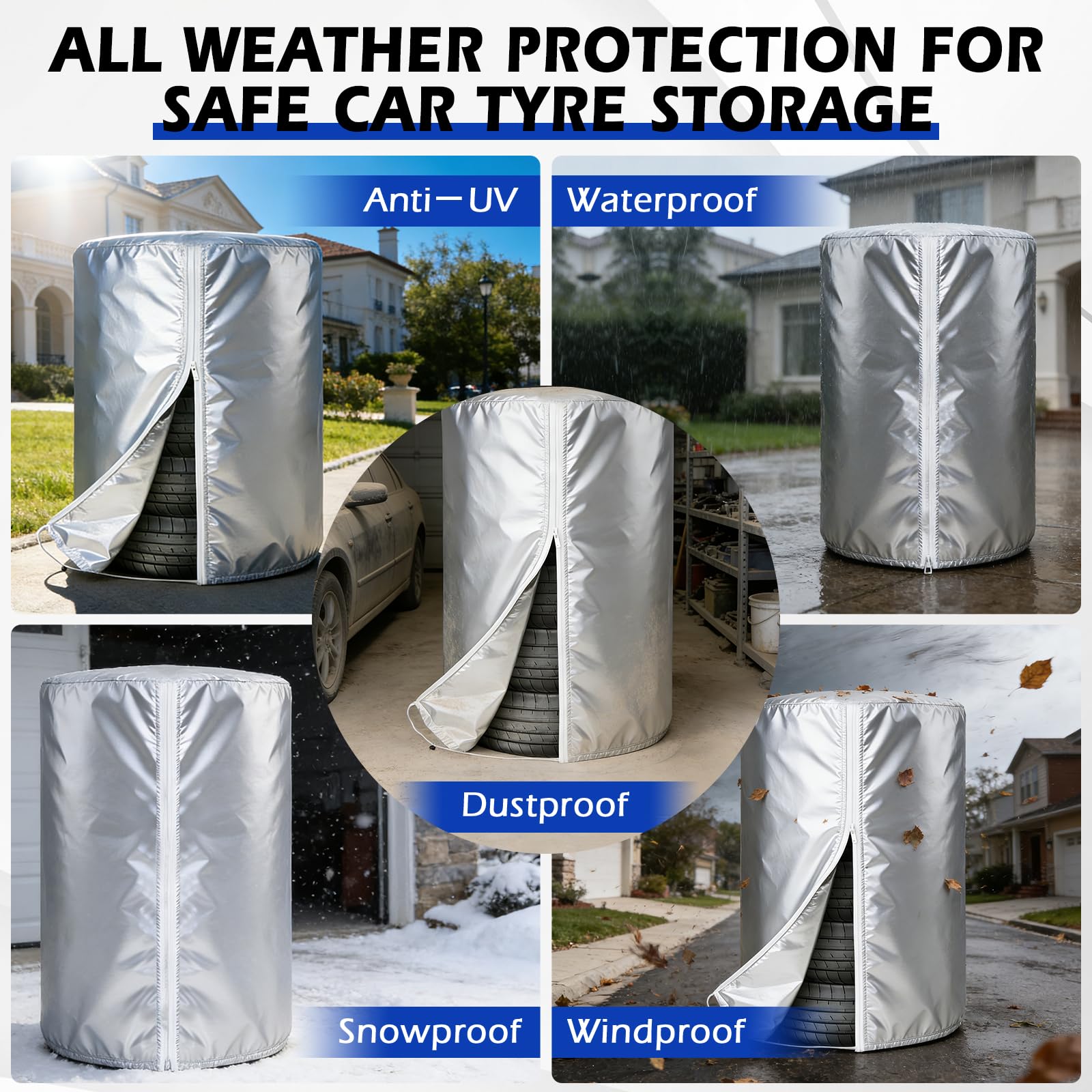 FreeTec Sac de protection pour pneus de voiture avec 4 tapis en feutre, housse de protection de pneu de 17 à 22 pouces, housse de protection pour 4 pneus, protection solaire Oxford 210D, housse