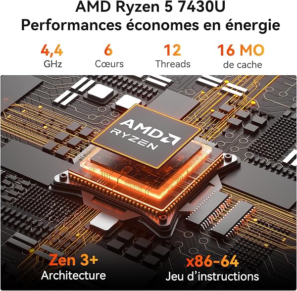 GEEKOM A5Pro Mini PC avec AMD Ryzen 5 7430U, AMD Radeon Vega 7, Windows 11 Pro, 16 Go RAM(Évolutif, Non-LPDDR), 1 to SSD, Silencieux Mini Ordinateur de Bureau, Lecteur SD, 8K Display, Double HDMI - 3