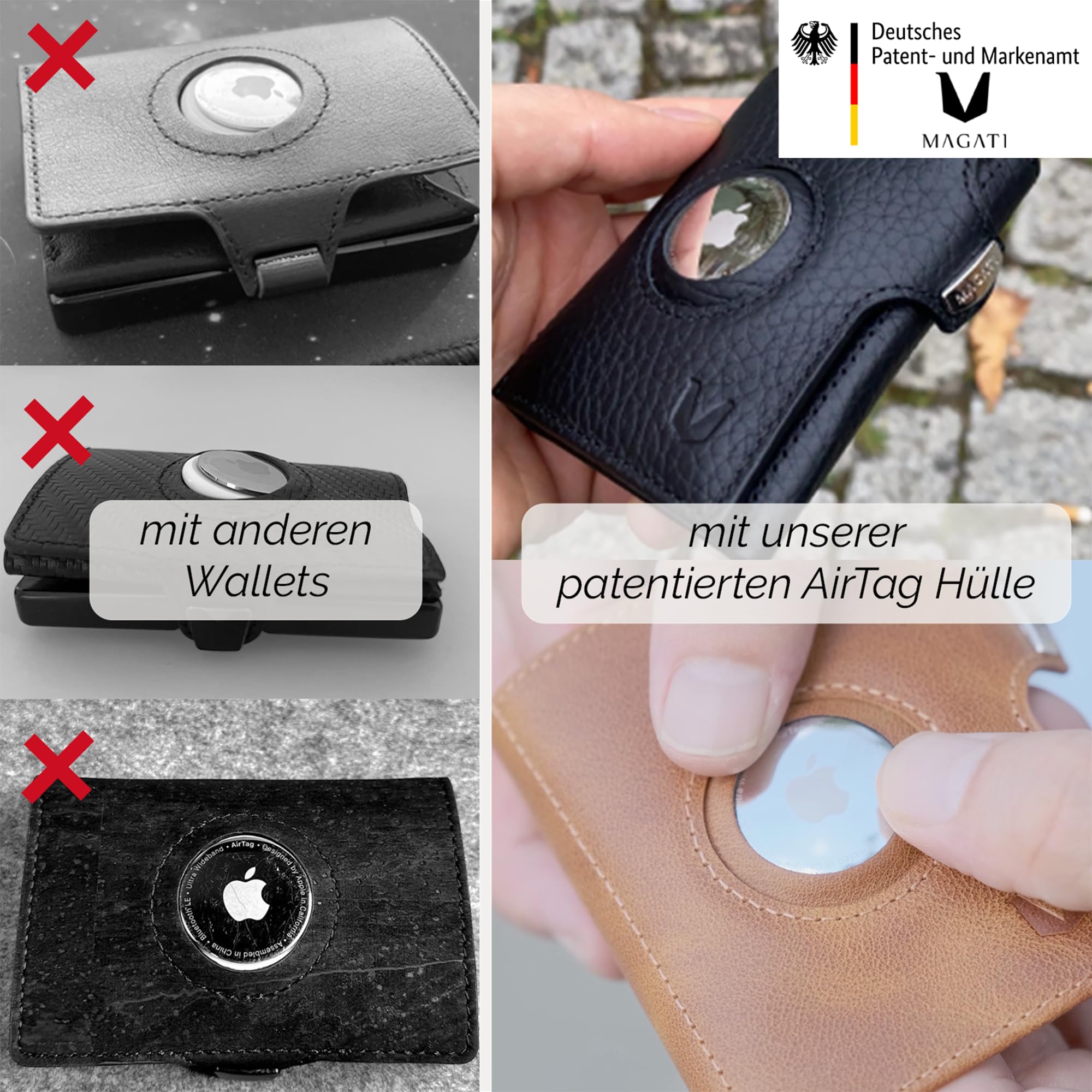 MAGATI Slim Wallet Zani mit AirTag Hülle aus Leder, inkl. Fundservice, Kartenetui mit Münzfach & RFID Blocker, Geldbörse für AirTag, Portmonee mit Kartenhalter & Geldscheinfach, Blau
