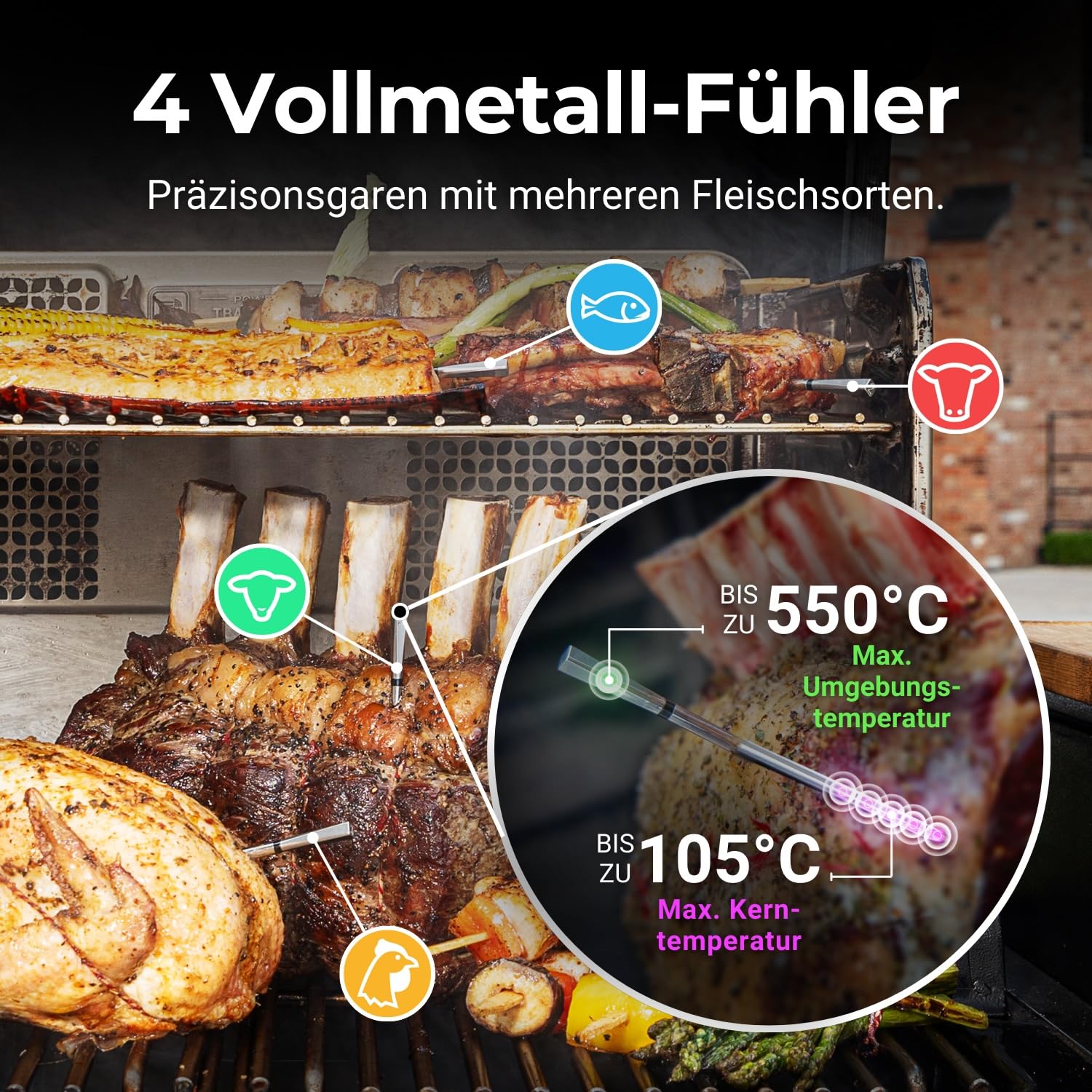 MEATER Pro XL [Neu] – Das ultimative smarte WLAN-Fleischthermometer mit vier fortschrittlichen Sonden - Multisensor Fühlern | BBQ, Ofen, Grill, Smoker, Heißluftfritteuse, Fritteuse