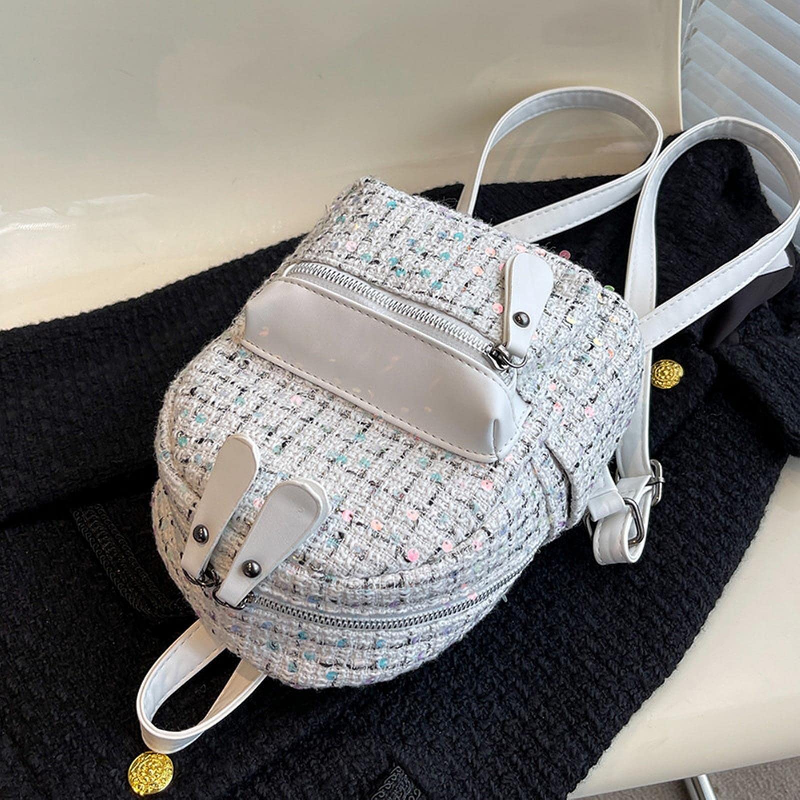MOGSA Mochila escolar para mujer, con lentejuelas pequeñas, bolsa de hombro para mujer, mini bolsa de viaje para mujer