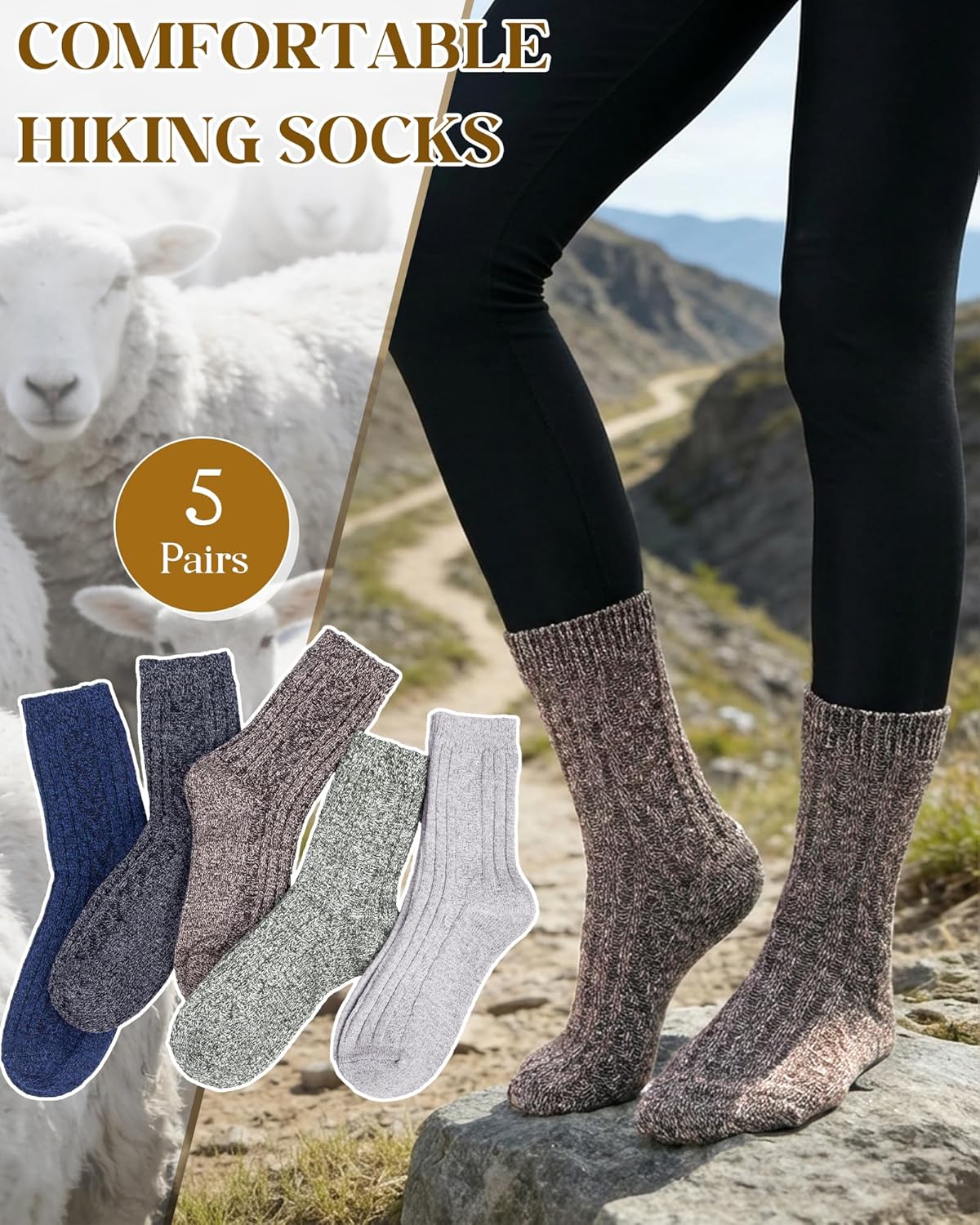Loritta Wool Socks for Women, Winter Warm Stocking Stuffers Gifts for Women Cabin Crew Hiking Boot Socks - Image 7