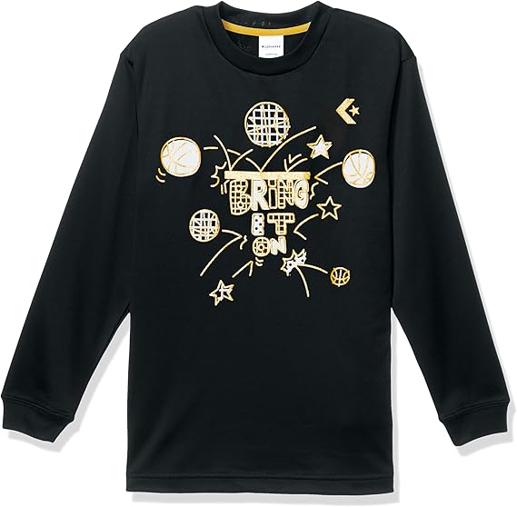 Amazon コンバース 子供用 ミニバス 長袖tシャツ ジュニア プリントロングスリーブシャツ 吸汗 速乾 130 160cm対応 Cbl キッズ ブラック ゴールド 日本 130 日本サイズ130 相当 ボーイズ 通販