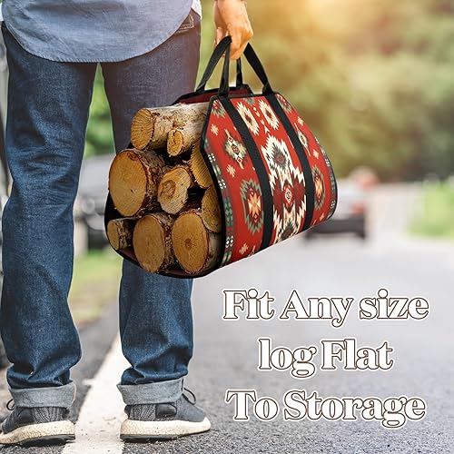 Miniatura 7 de Bolsa de lona grande para leña con asas, de 39 x 18 pulgadas, soporte de madera resistente para chimenea, fogata, camping, accesorios para estufas