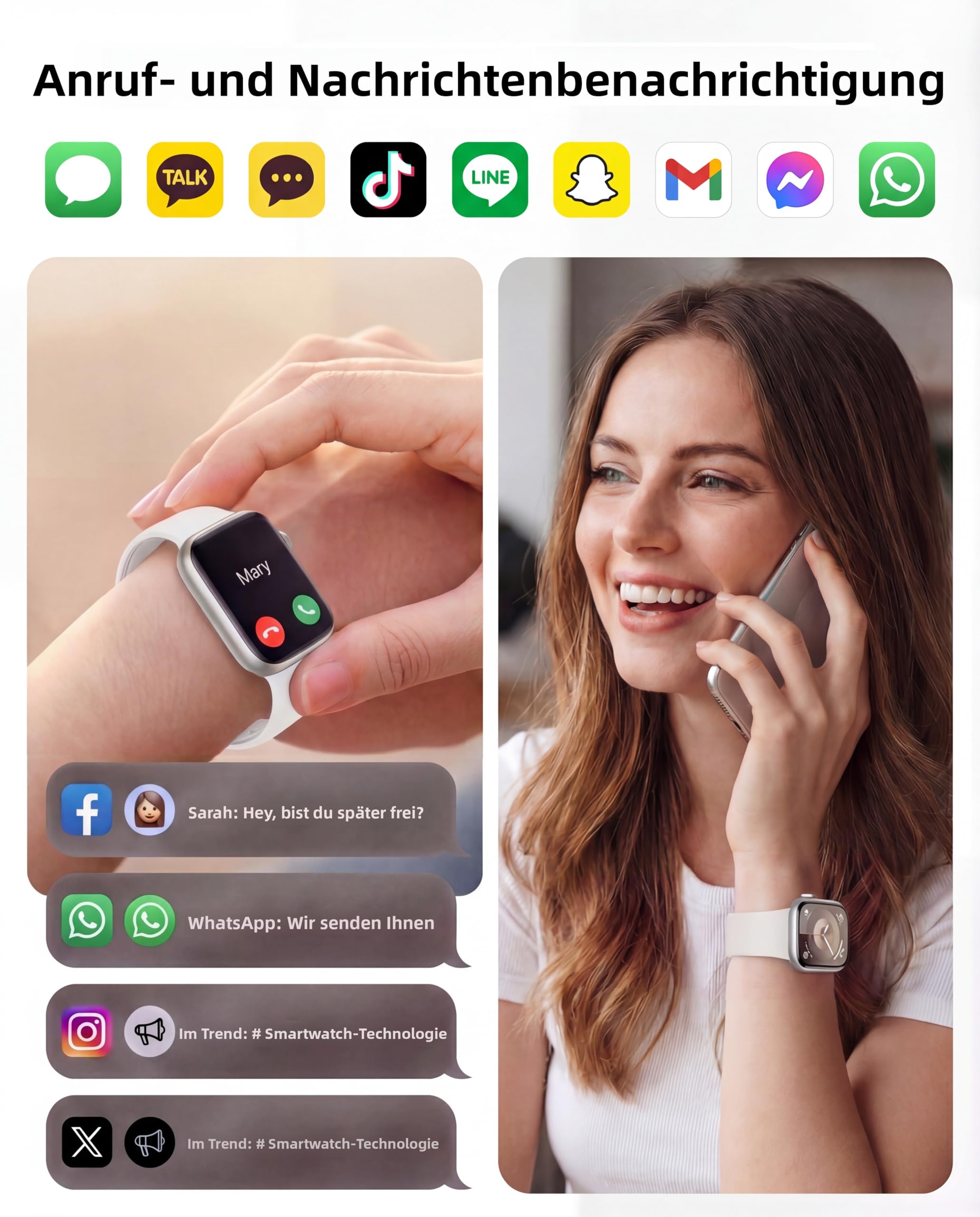 Smartwatch Damen Herren, 1.83" HD Fitnessuhr & Fitness Tracker mit Schrittzähler/Blutdruckmessung/Pulsuhren/Telefonfunktion, Schlaftracker, 120+ Sportmodi, IP68 Wasserdicht Sportuhr für Iphone Android