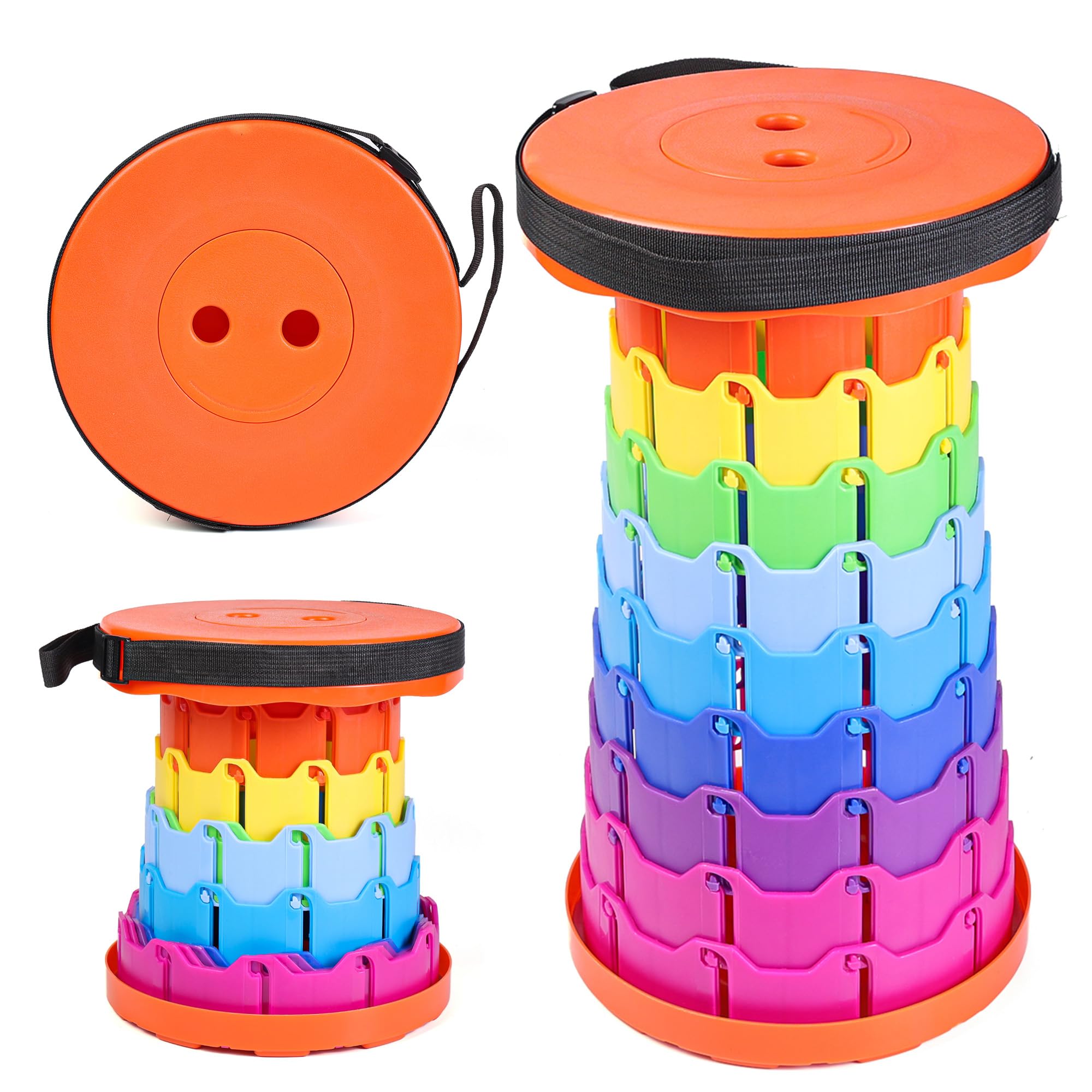 Collapsible Portable Telescopic Stool,Camping Folding Stool,Adjustable Height Retractable Stool, Plastic Folding Stool Fishing Chair,for Outdoor Camping BBQ Hiking Garden & Home (Rainbow Orange)