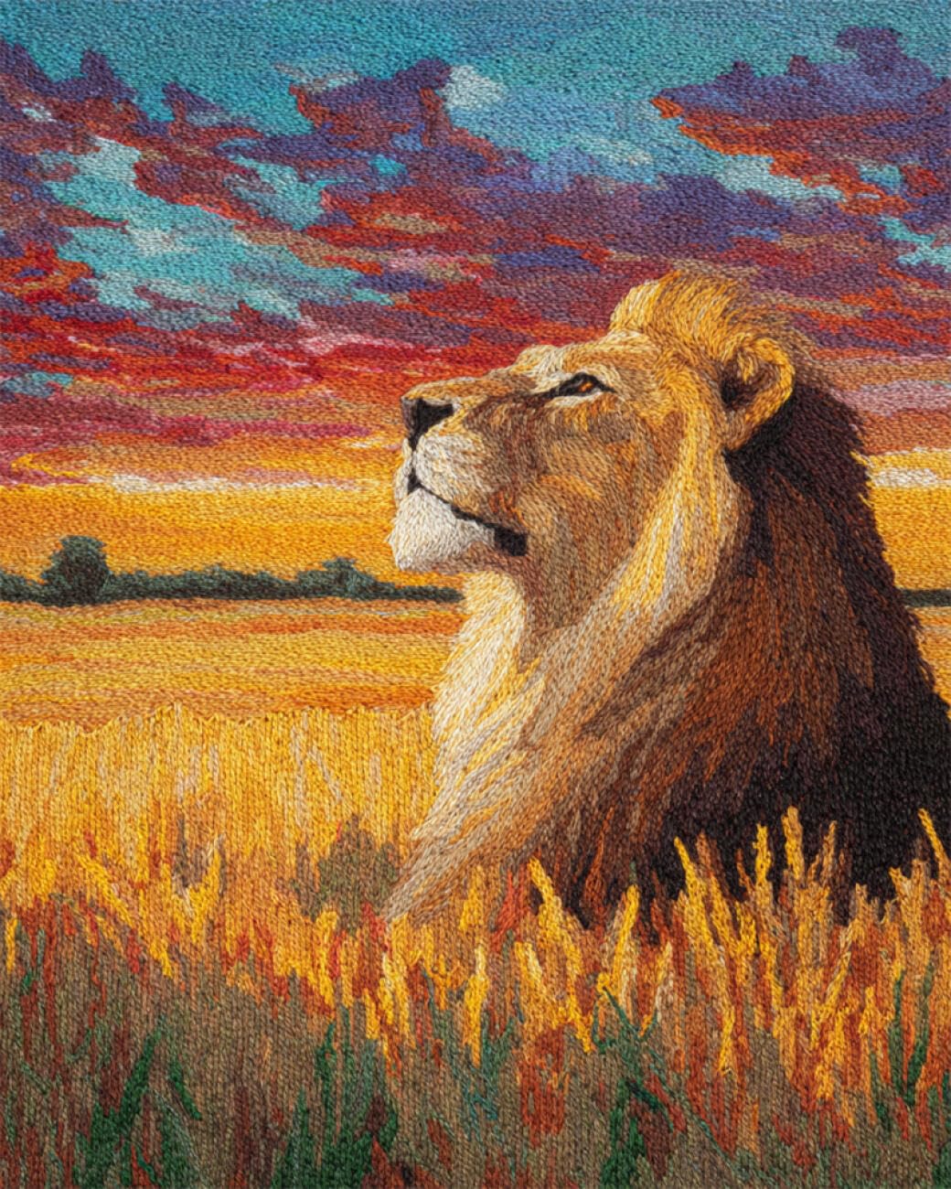 N.LANSHAN Diy Création De Tapis Et Canvas Champ De Blé Et Lion Kit De Fabrication De Tapis Au Crochet，Kits De Bricolage，Tapisserie，Coussin，Motifs Pré-Imprimés 55x75cm