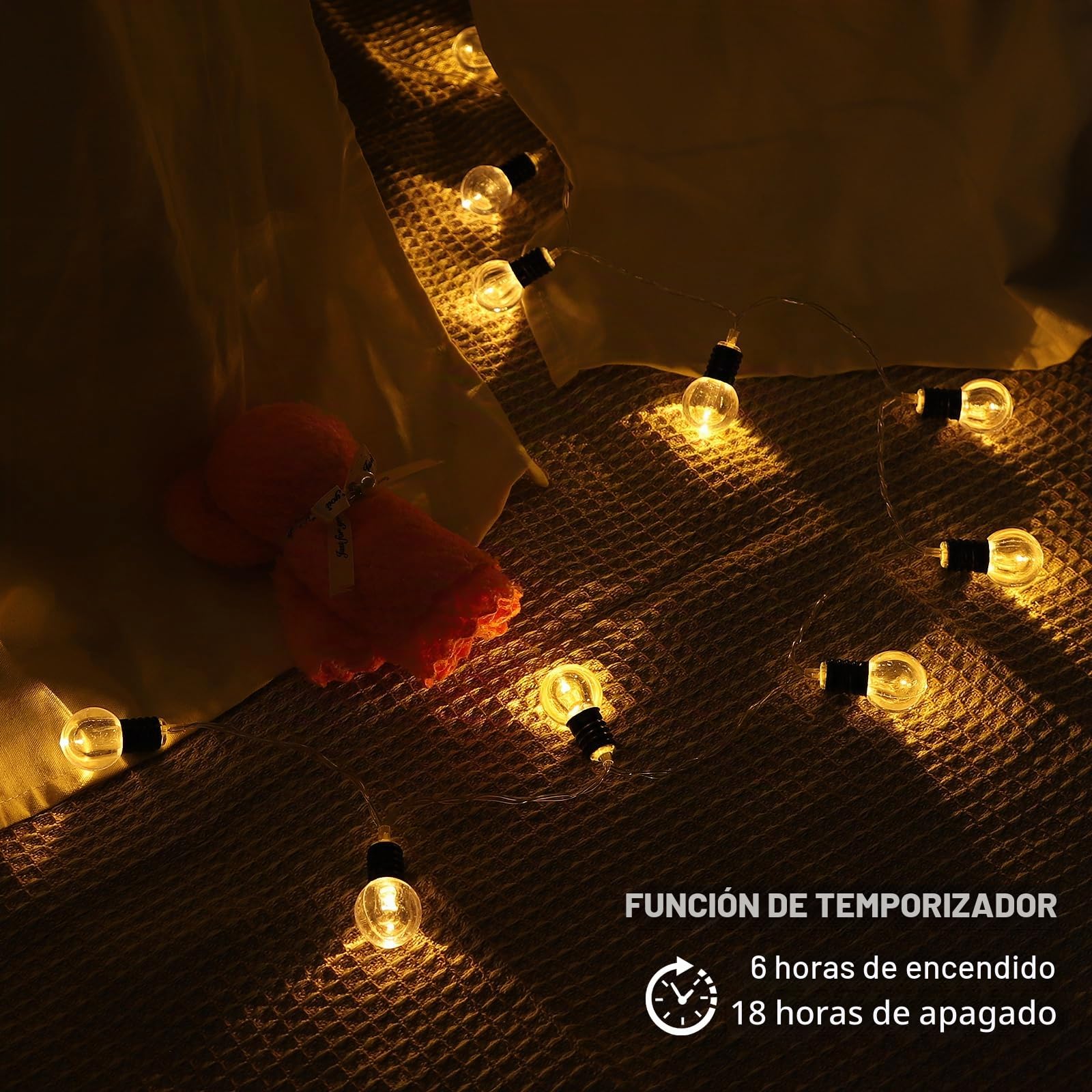 A.bigwhale Guirnalda Luces Pilas -20 LED luces hadas con temporizador, blanco cálido mini bombilla luces de hadas para interior, habitación, fiesta, Navidad, boda, Led pilas decoraciones de Navidad