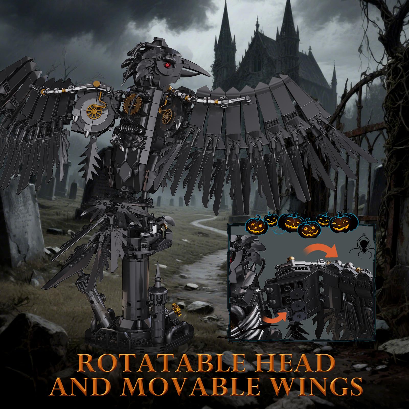 Mechanisches Krähen Bausatz für Erwachsene und Kinder, Steampunk Raven Bausatz, Konstruktionsspielzeug, Gotisches Roboter Krähen Tiermodell, Wohnaccessoire Geburtstagsgeschenk(1018 Stück)