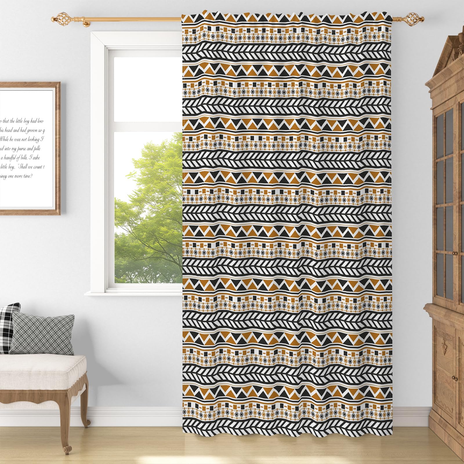 YONGFOTO Rideaux Boho pour Chambre Vintage Géométrique Occidental Tribal Semi-Transparent Filtrant la Lumière Rideau pour Salon avec Passe-Tringle 1 Panneau 140 x 245 cm