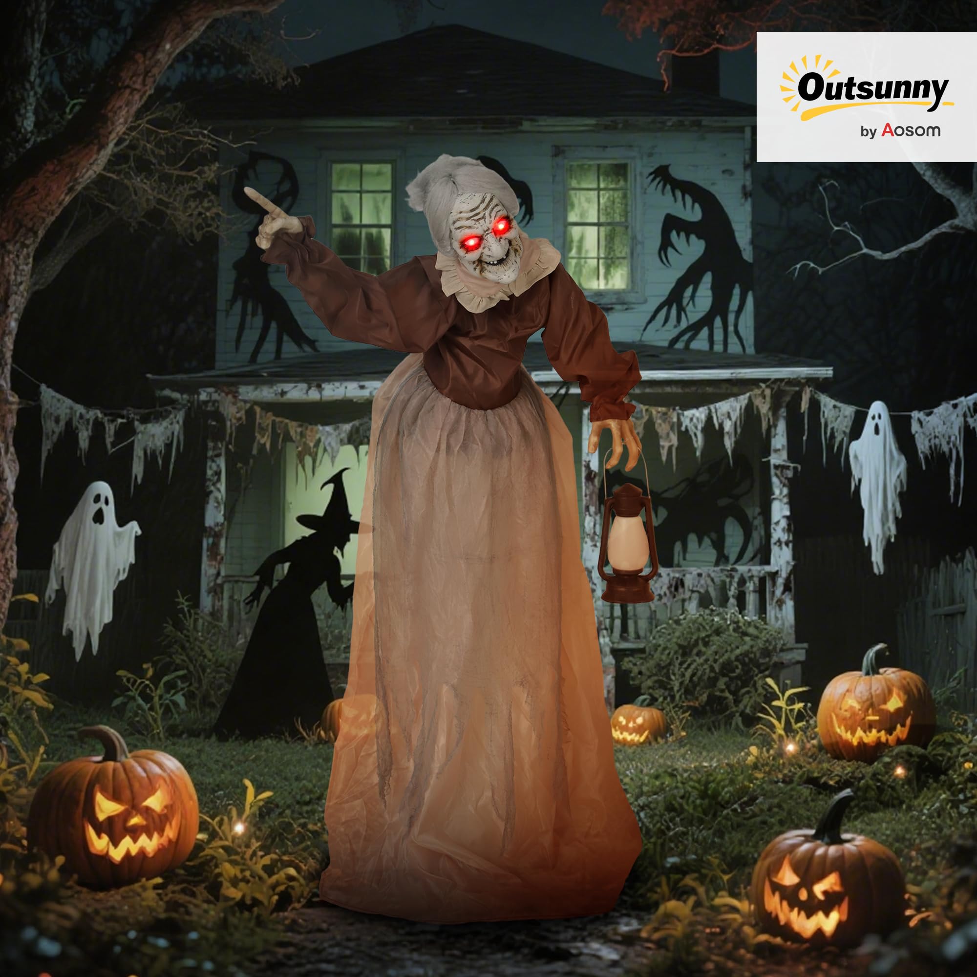 Outsunny 150 cm Halloween Dekoration Halloween Hexe mit LED-Lichter