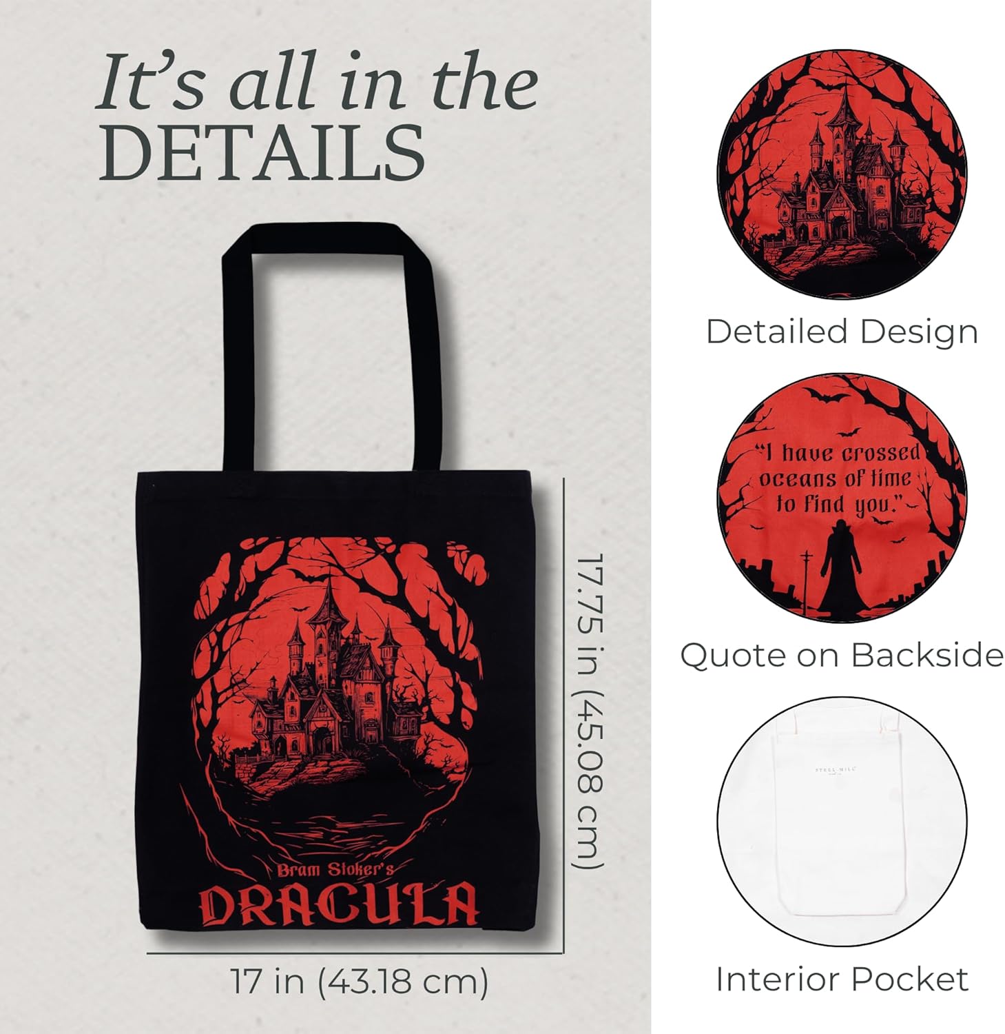 Steel Mill & Co Cute Canvas Tote Bag for Book Lovers, Bookish Reusable/Foldable Bag for Work/Groceries - Image 6