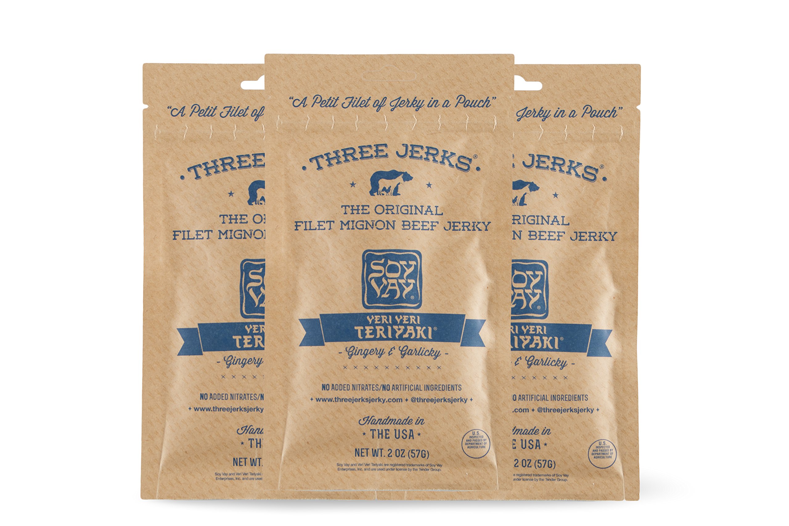 Three Jerks High Protein Filet Mignon Beef Jerky, Soy Vay Veri Veri Teriyaki, 2 Oz, (Pack Of 3)
