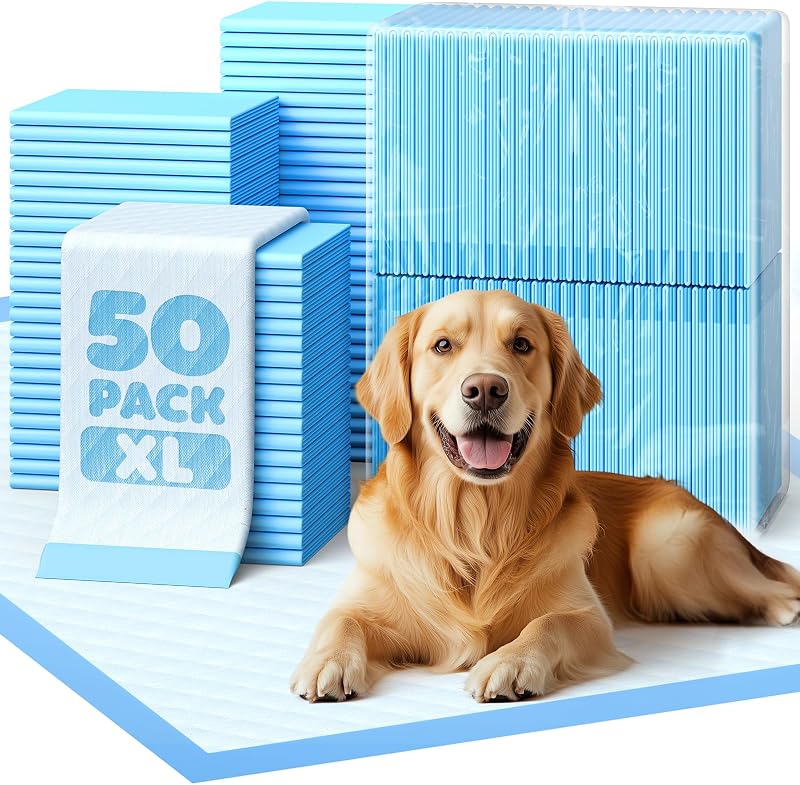 Paquete de 50 almohadillas para orinar extra grandes – Almohadillas para cachorros de 34" x 28" para perros con protección a prueba de fugas de 6 capas, almohadillas para perros desechables y de secado rápido con alta absorción para un fácil entrenamiento para ir al baño | Almohadillas para orinar extragrandes, desechables, de secado rápido, alta absorción, almohadillas para perros, entrenamiento fácil para ir al baño para cachorros