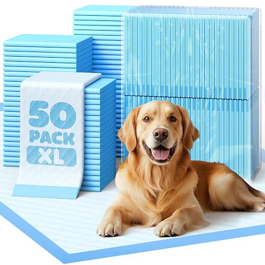 Powools Puppy Pads for Dogs, 34x28 in, 6-Layer Leakproof, 50-Pack