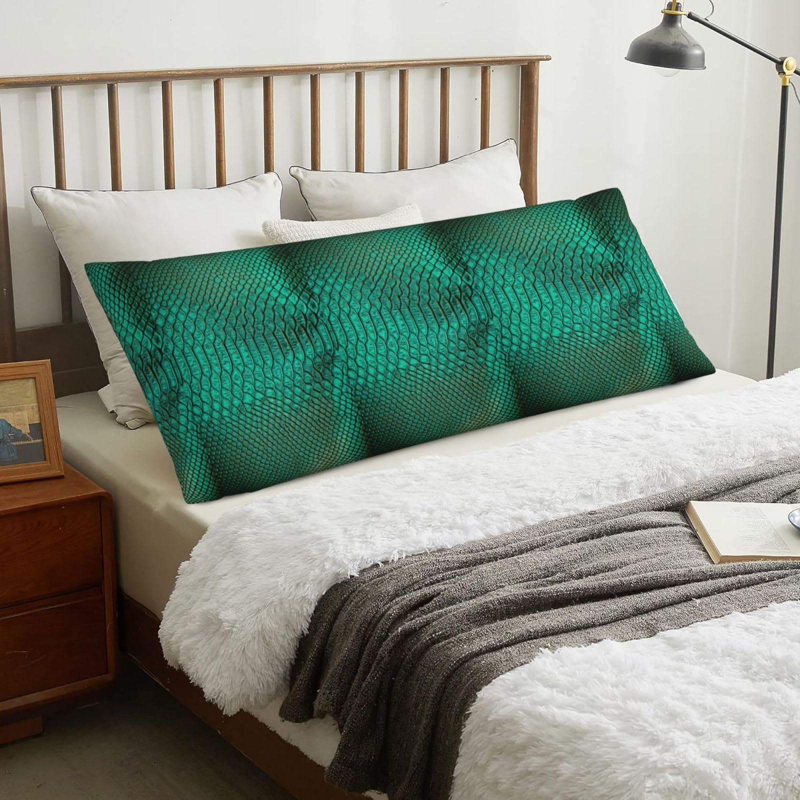 Green Snake Skin, Body Pillow Cover with Zipper,Long Body Pillowcase 20 x 60 in