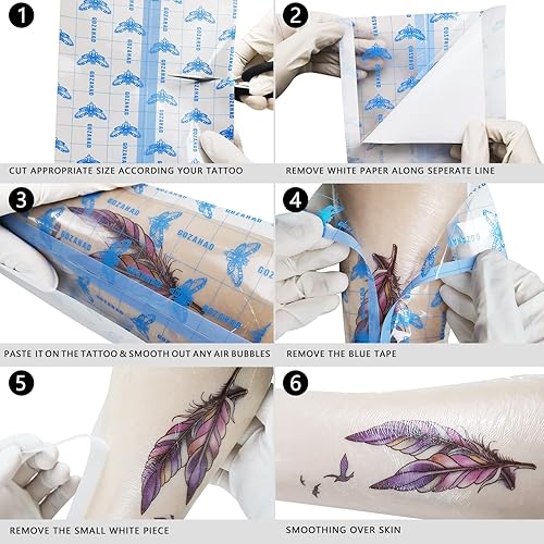 Miniatura 6 de Gozahad Vendaje de cuidado posterior para tatuajes  Rollo de 10.2 pulgadas x 1 yarda  Envoltura adhesiva transparente para segunda piel, película