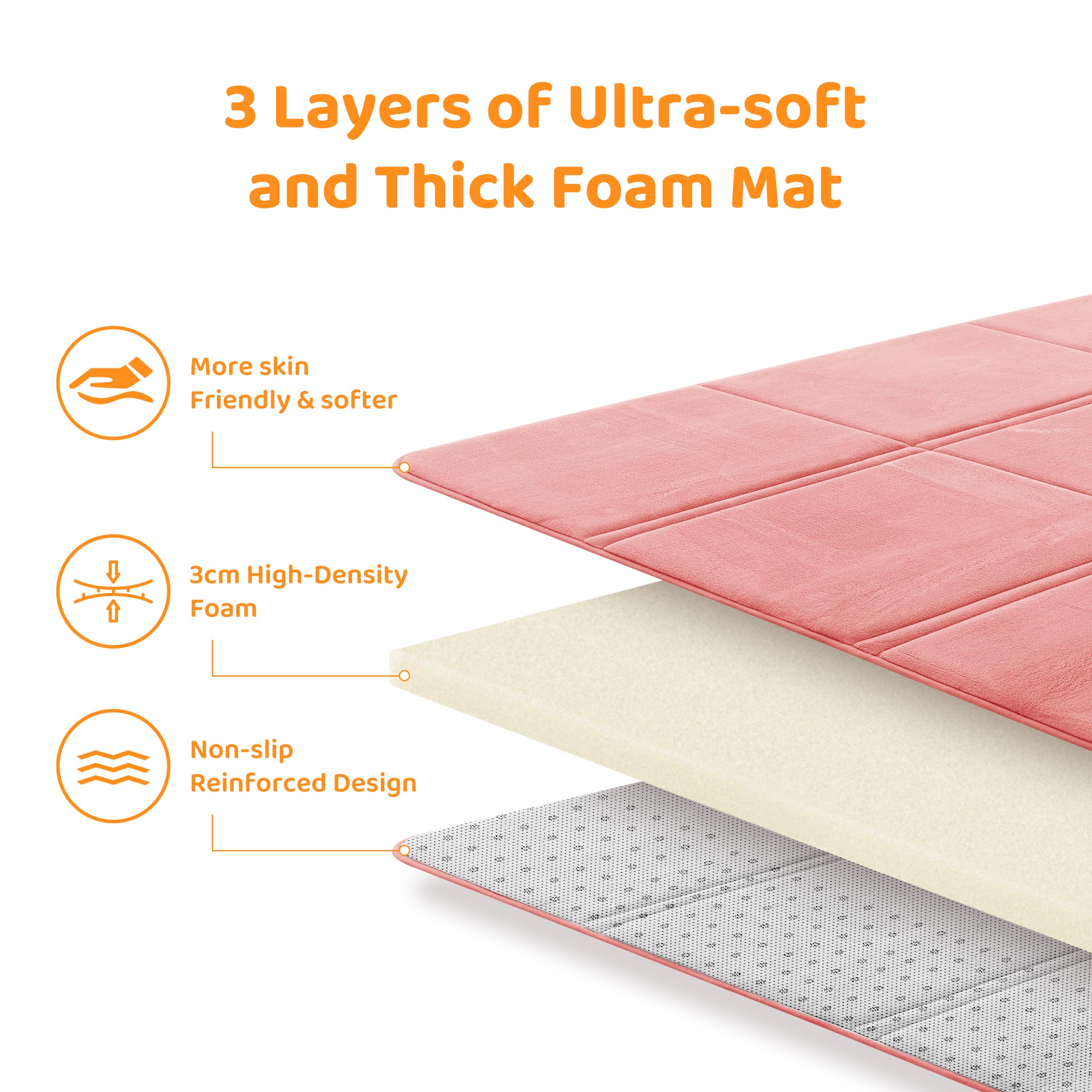 BYBYME 3cm Thick Baby Play Mat for Floor, 80 * 150cm Foldable Playpen Mat with Non-Slip Backing for Infant, Kids and Toddler Crawling, and Perfect Carpets for Yoga, Exercise, Pink - 5