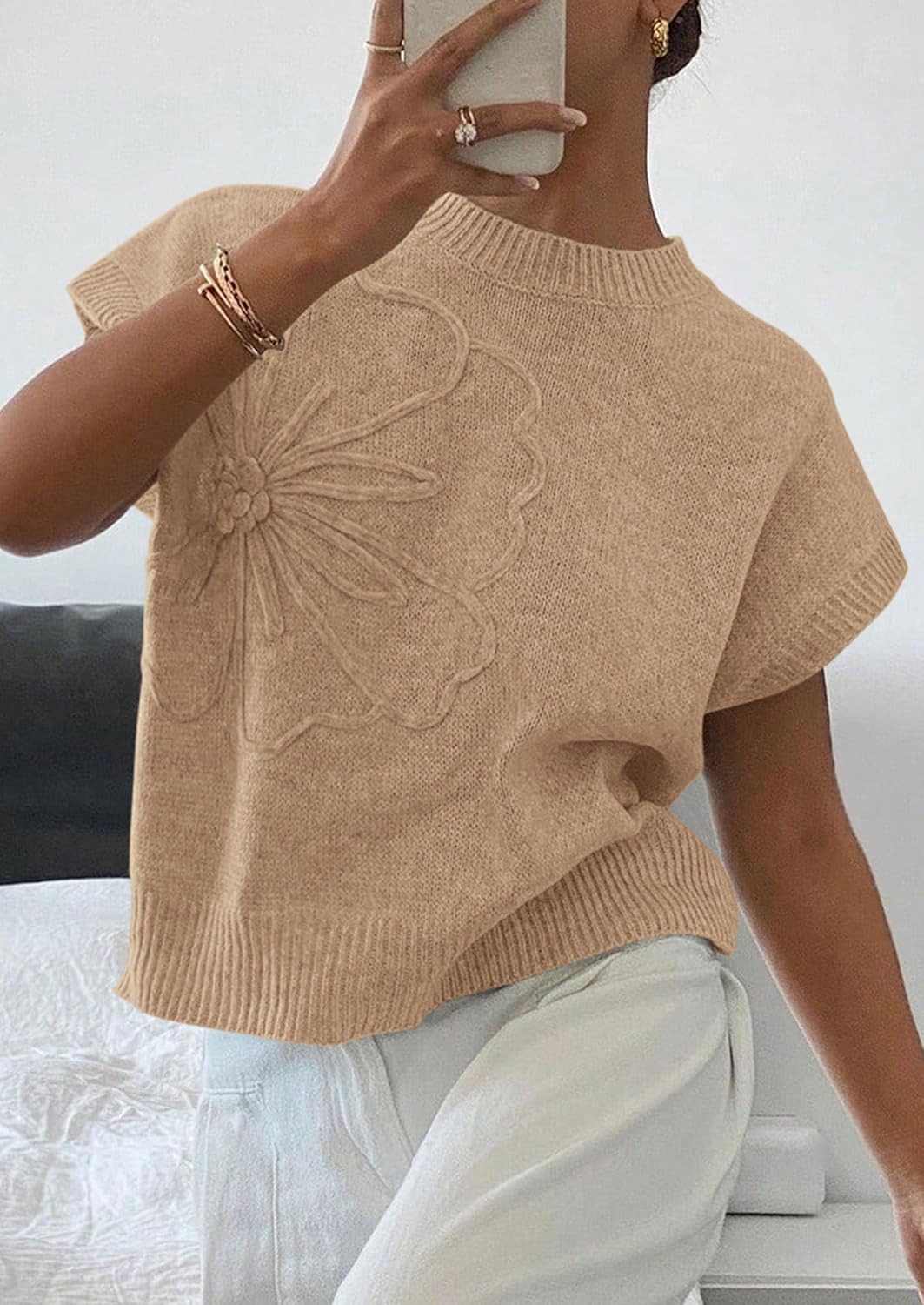 PRETTYGARDEN Women's 2026 Spring Sweater Vest Trendy Flower Knit Short Sleeve Cute Pullover Tank Tops Summer Fashion Clothing - Image 2