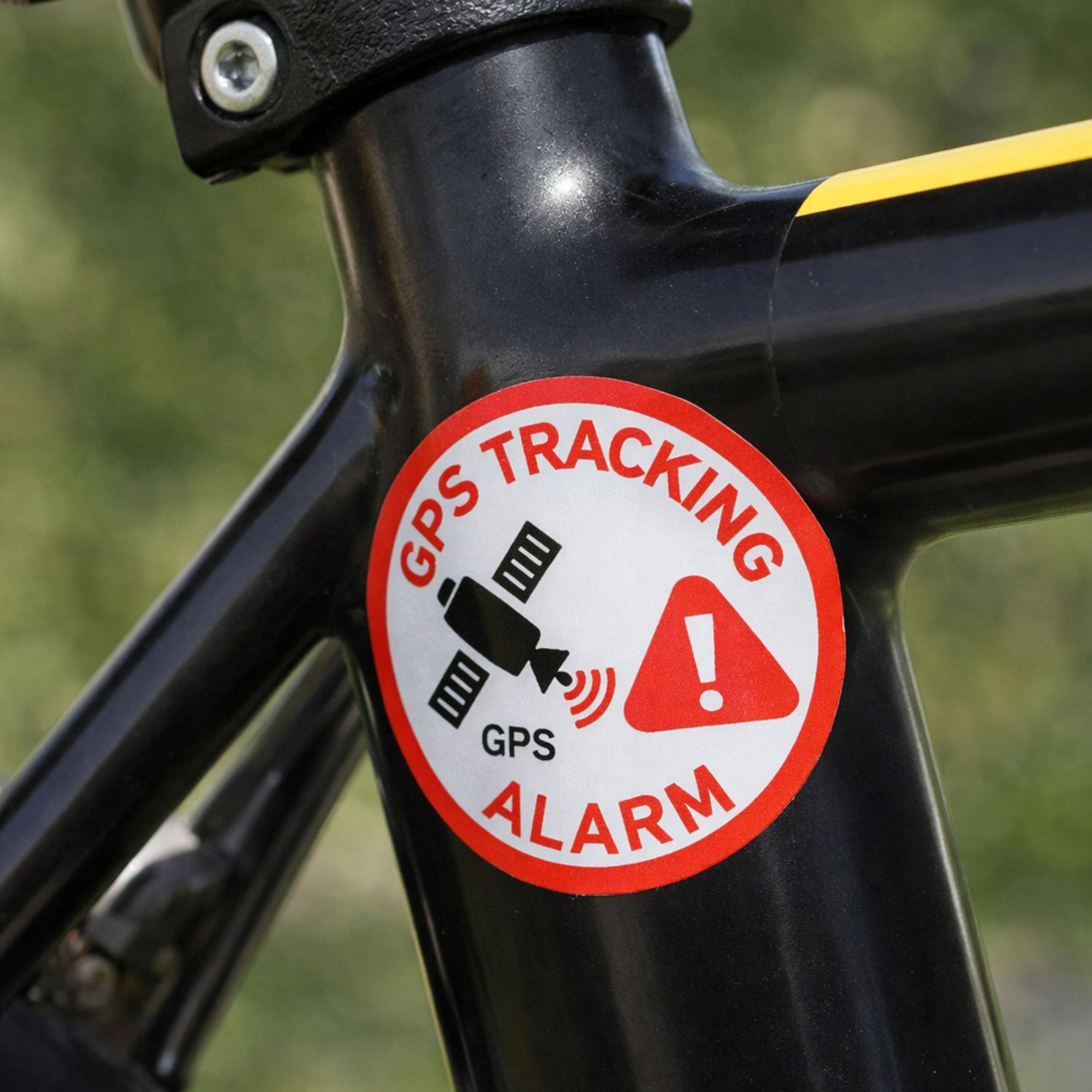 Zestaw naklejek "GPS TRACKING ALARM", 12 szt, Ø 3 cm, folia samoprzylepna, klej zewnętrzny, naklejka ostrzegawcza do użytku wewnętrznego i zewnętrznego, naklejka alarmowa