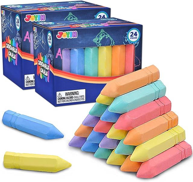 JOYIN 48 PCS Cone Shaped Non-Toxic Washable Sidewalk Jumbo Chalk Set for Art Play, Summer Outdoor Games and Chalkboard Drawing