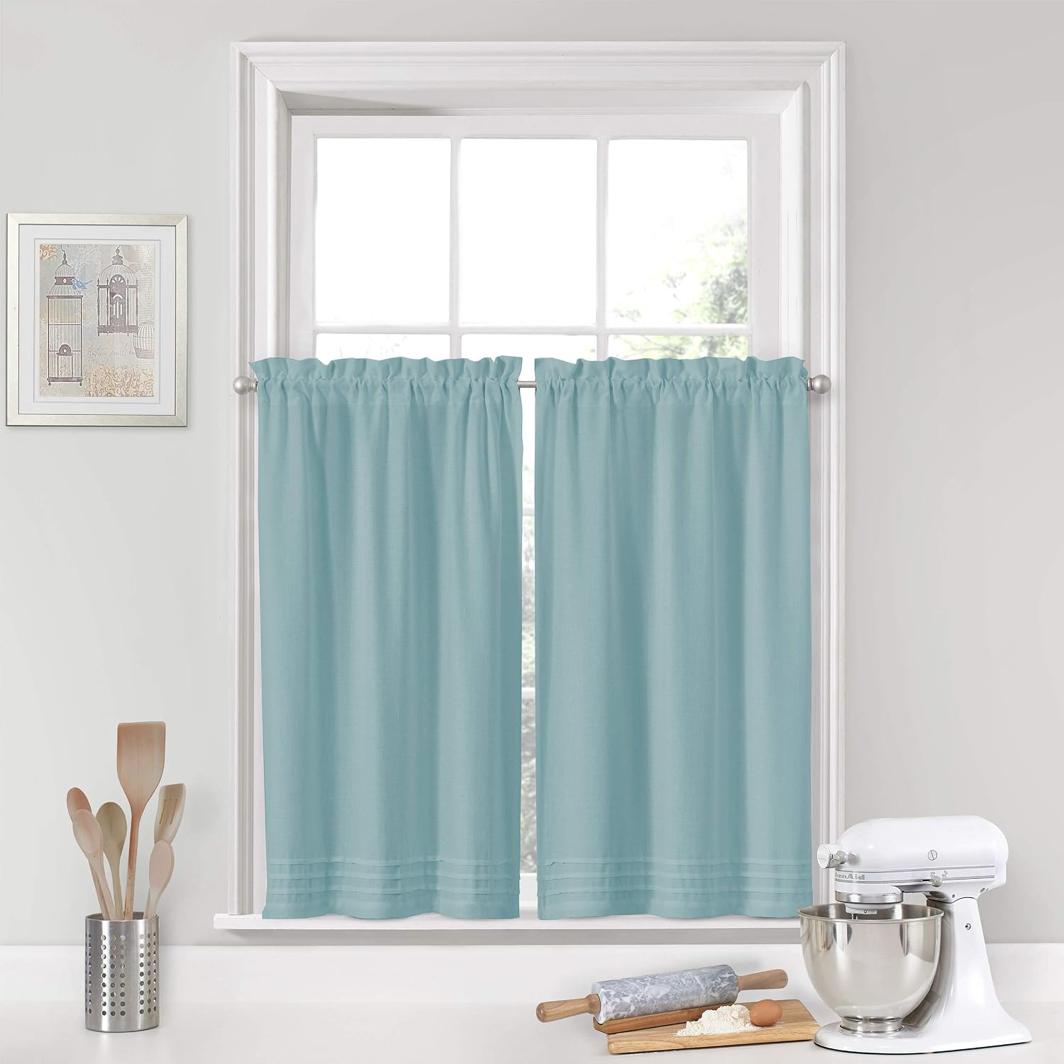 VUE Kingsbury Small Panel Tiers Privacy Window Treatment Pair Bathroom, Living Room, 52" x 45", Natural