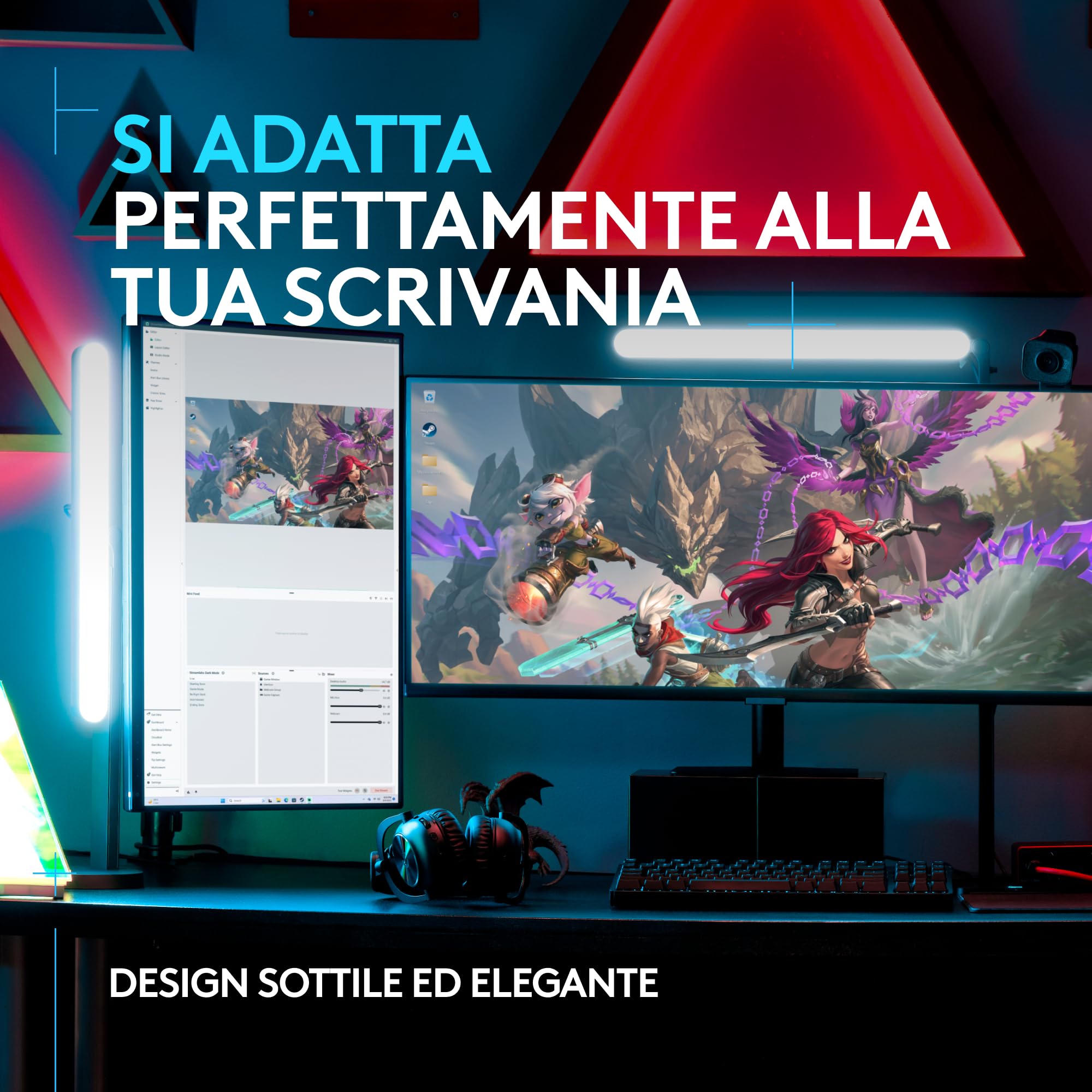 Logitech G Litra Beam Premium LED Gaming Key Light con TrueSoft, supporto da scrivania regolabile, impostazioni temperatura di colore/luminosità, controllo app desktop per PC/Mac - Grafite