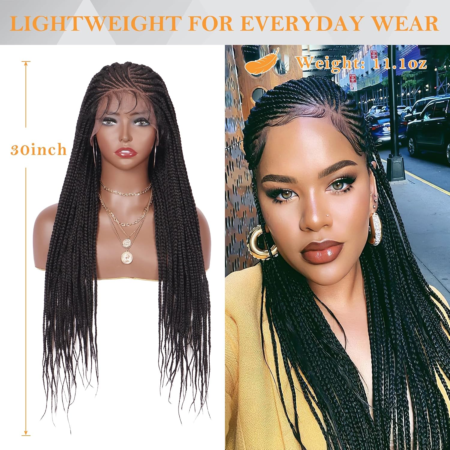 Alebery 13x6 Lace Front Box Braided Wigs for Black Women HD Lace Frontal Box Braids Wigs with Baby Hair Lightweight Synthetic Black Cornrow Fully Handmade Braided Wig (30 inches)
