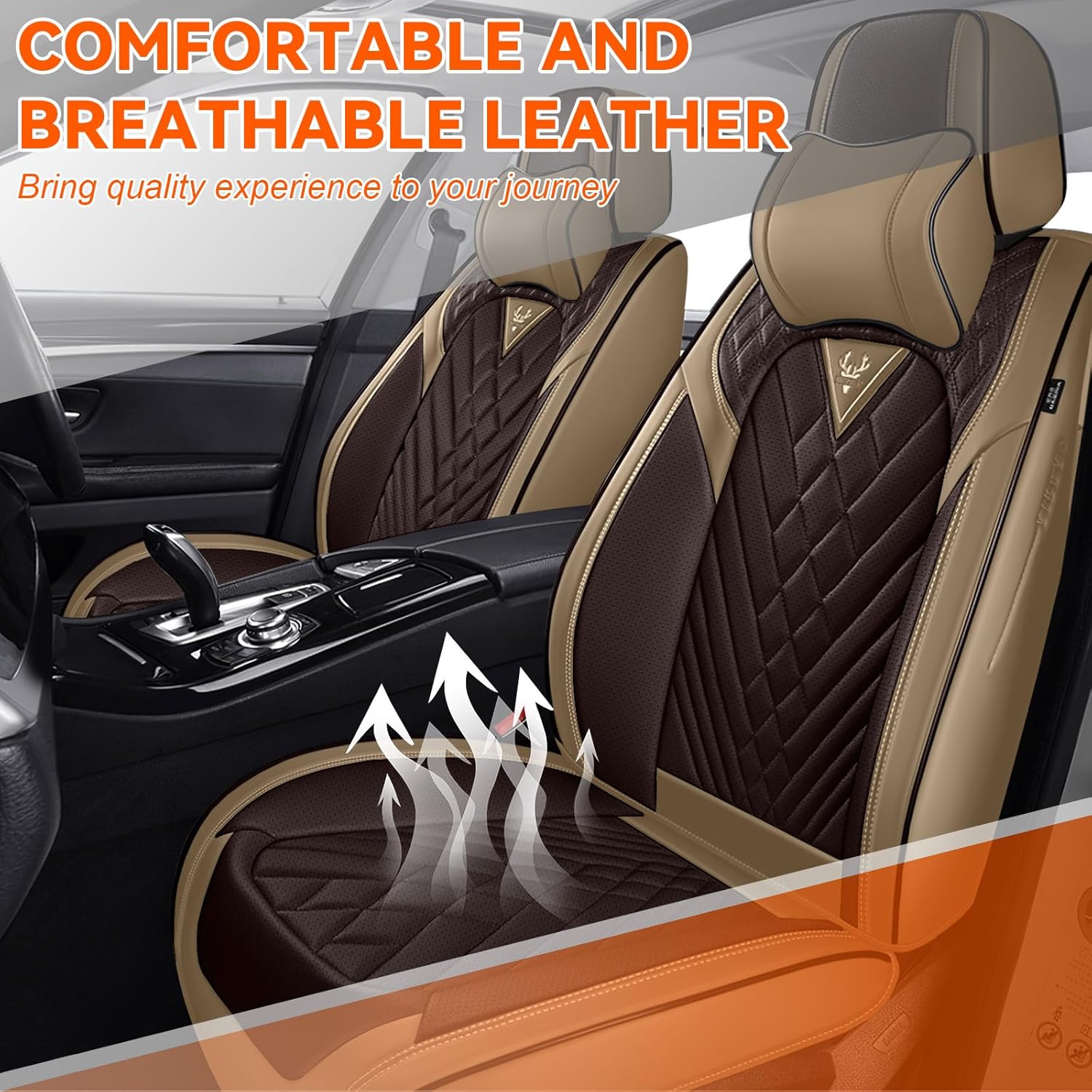 Car Seat Covers Fit for Ford Explorer 2000-2025,5 Seat Comfort Non-Slip Seat Cover Airbag Compatible,Waterproof Leather Seat Covers(Luxury 5 Seats with Pillow,Beige Coffee)