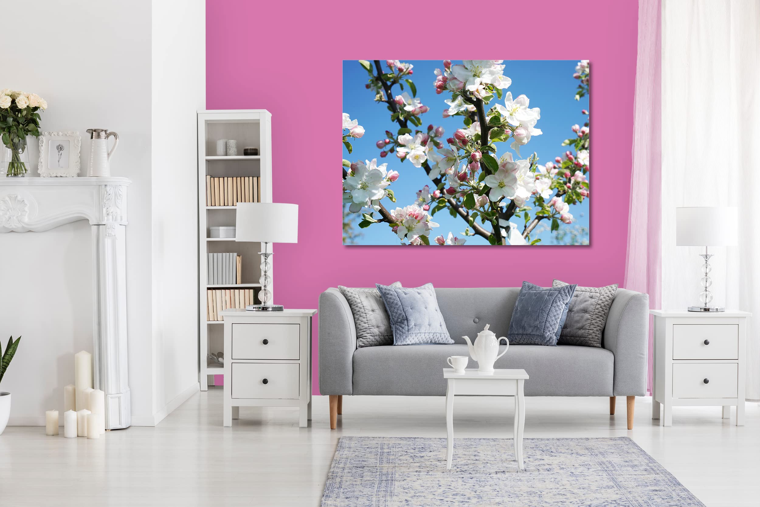 Glücksvilla - Fioritura dei meli (tela 2 cm, 60 x 40 cm) | varie misure - quadro murale orizzontale - giardino fiori fioritura pianta natura botanica albero ramo ciliegia