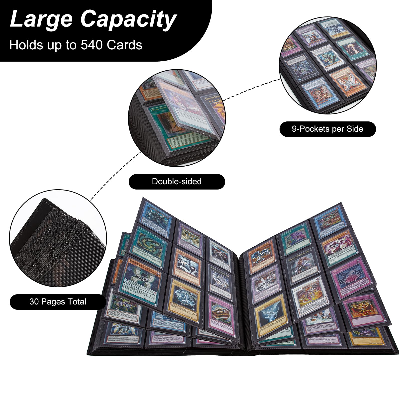 Álbum De Cartas ECOSEAO Con 540 Fundas – 30 Páginas De 9 Bolsillos, Transparente E Impermeable – Para MTG, Yu-Gi-Oh! Y Tarjetas Estándar (Negro)