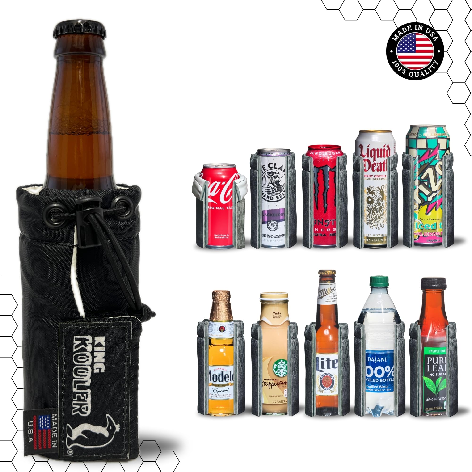 King Kooler Universal Can Insulated - All in 1 Adjustable - 7oz - 24oz Regular or Slim Cans & Bottles - Made in USA - Packable for Easy Storage & Travel - Machine Washable - TALL - Raven Black
