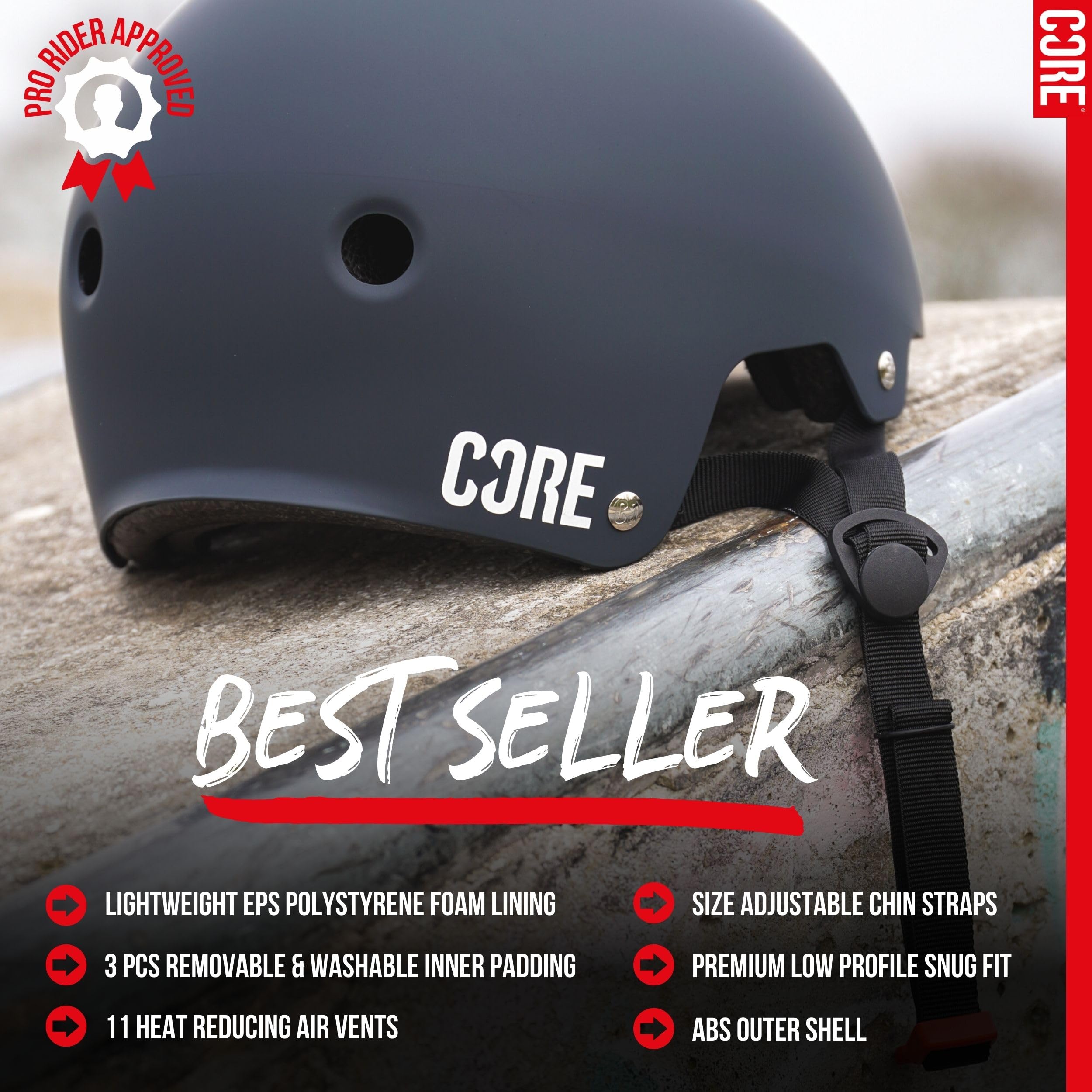 Core Casque de Protection Skate/BMX/Vélo/VTT/Roller Derby/Roller