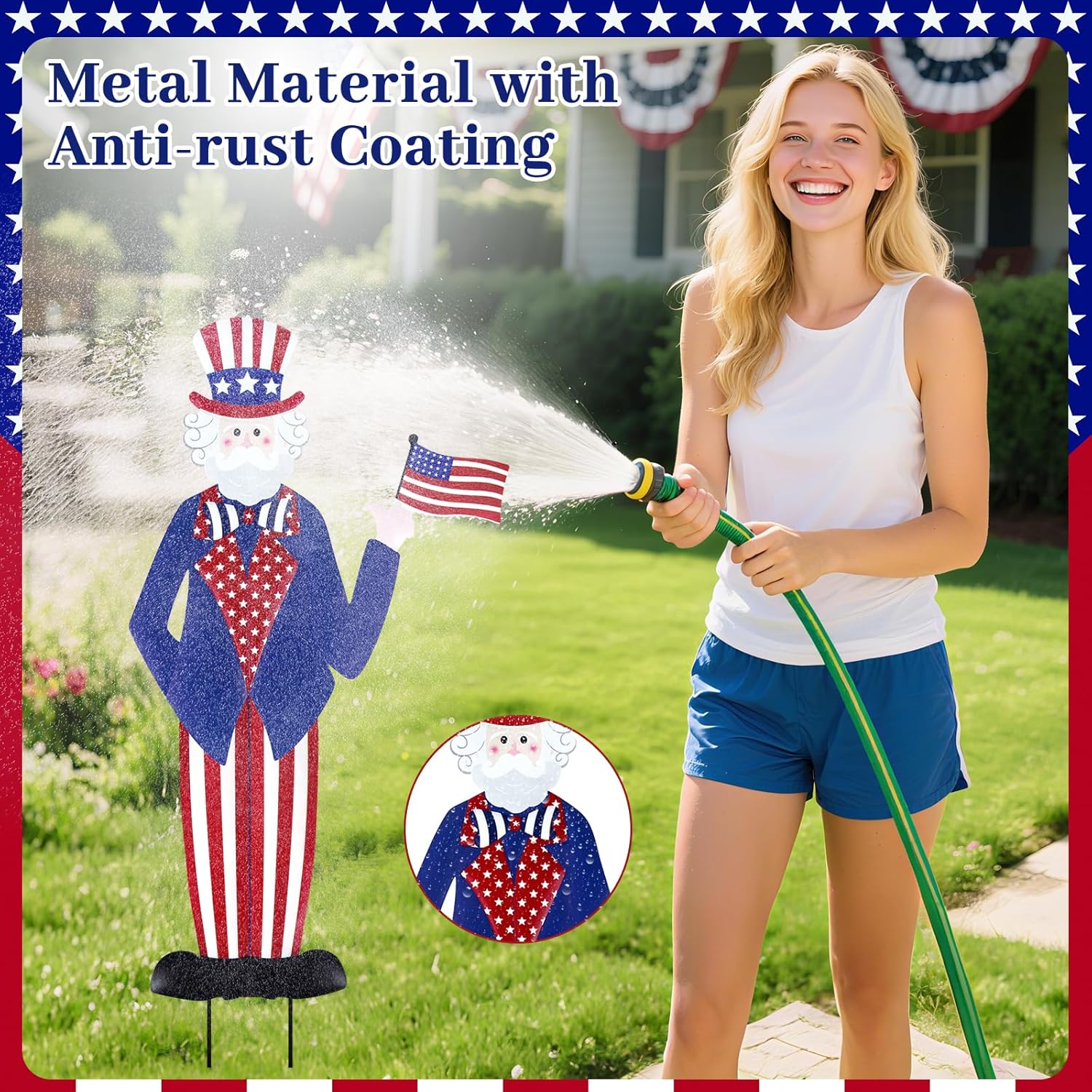 Metal Uncle Sam Yard Signs Classic 4th of July Outdoor Decoration Patriotic Garden Stake Independence Day Yard Lawn Porch Decor for Memorial Day Veterans Day American National Day