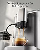 Vista 5 de EUHOMY Máquina de café espresso totalmente automática, cafetera de 20 barras con molinillo y espumador de leche integrado, máquina de café