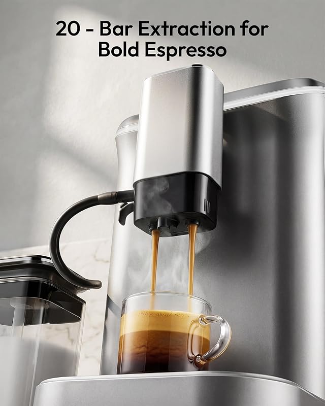 Fully Automatic Espresso Machine, 20 Bar Coffee Maker with Grinder and Integrated Milk Frother, Automatic Espresso Machine with Touch Screen, 15-Grind Settings Coffee Machine for Home, Silver