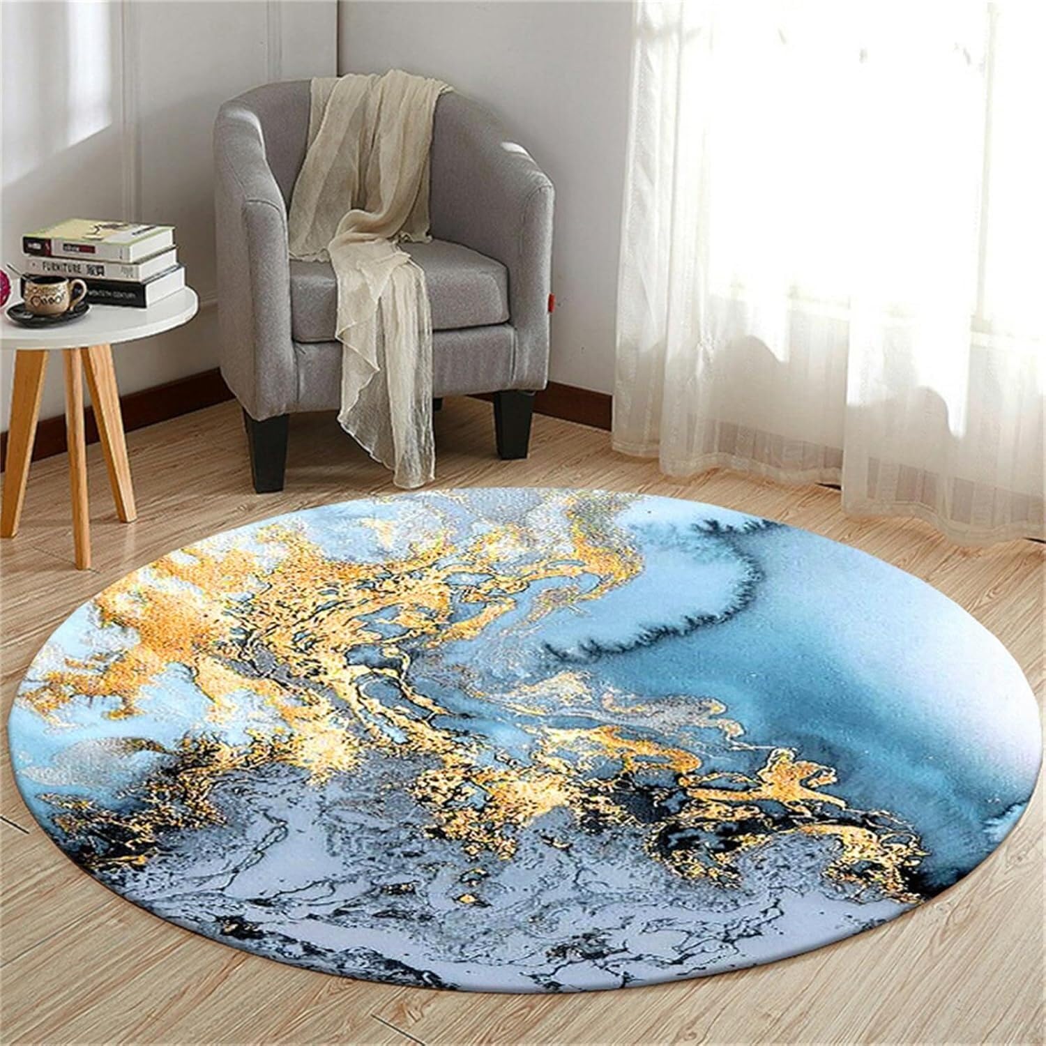 SSDDLZEQ Premium durable range Multifunctional Protective Mat For Round Computer Chairs, Suitable For Wooden Floors(Blue Gold Marble,140cm)
