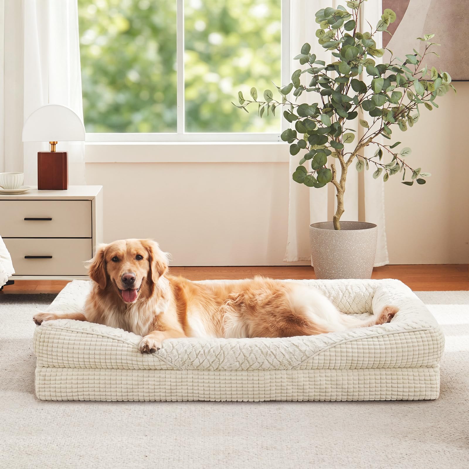 FURTIME Cama Perro Grande XL, Cama Ortopédica para Perros, 107x81x19cm