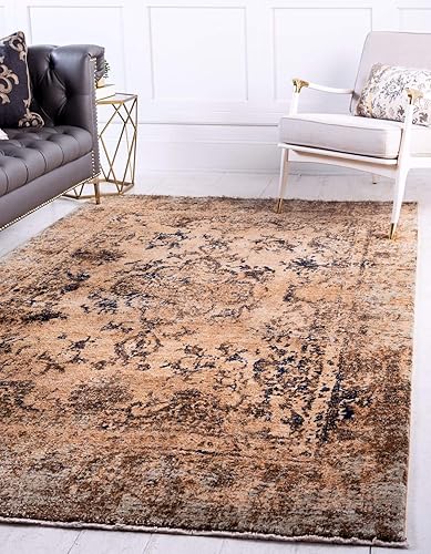 Unique Loom Dorchester Collection - Alfombra envejecida vintage, geométrica, floral, 4 pies 0 pulgadas x 6 pies 0 pulgadas, bronceadomarrón